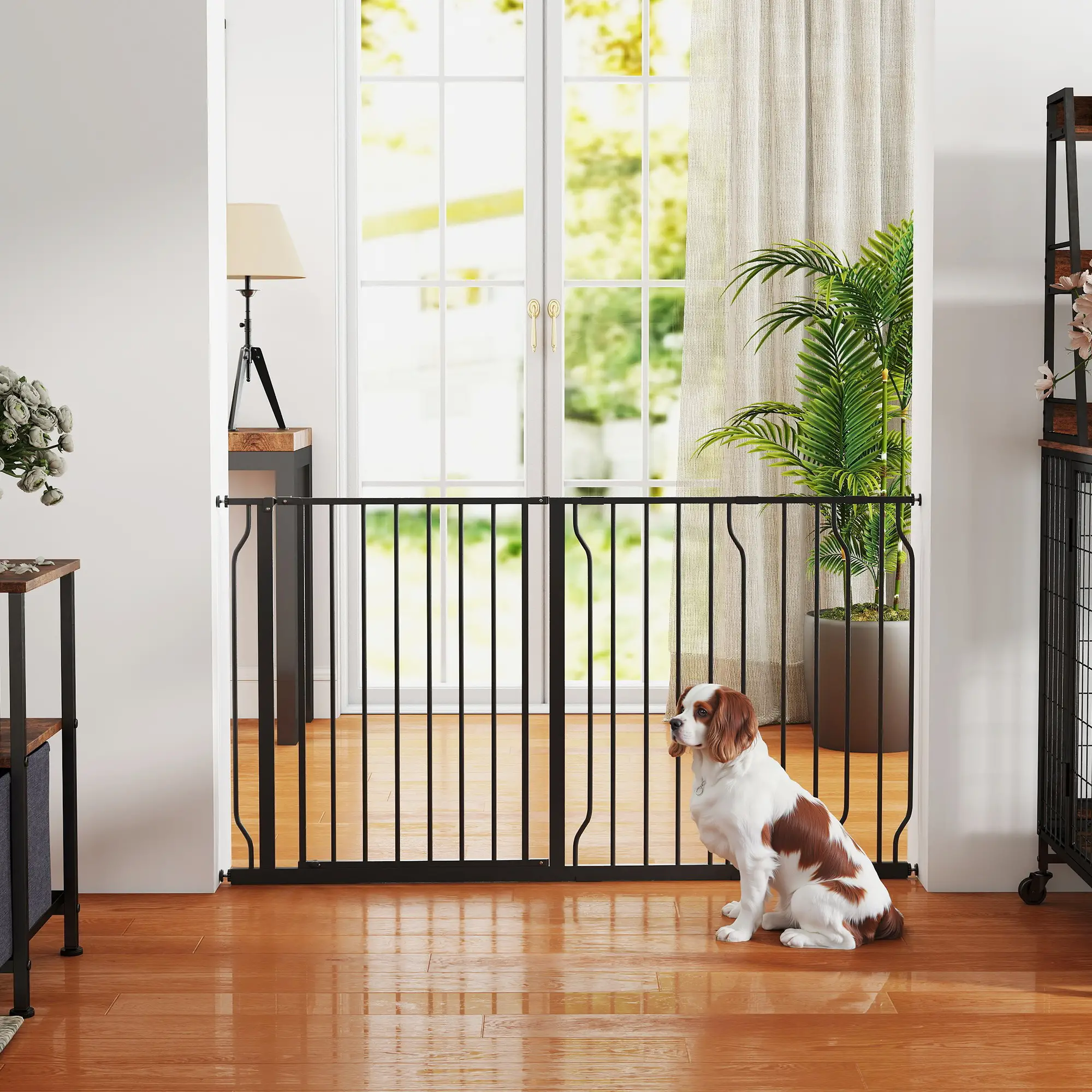 30"-57" Easy Install Pet Gate With Door, Double Lock, Extra Wide, Black - Image 10