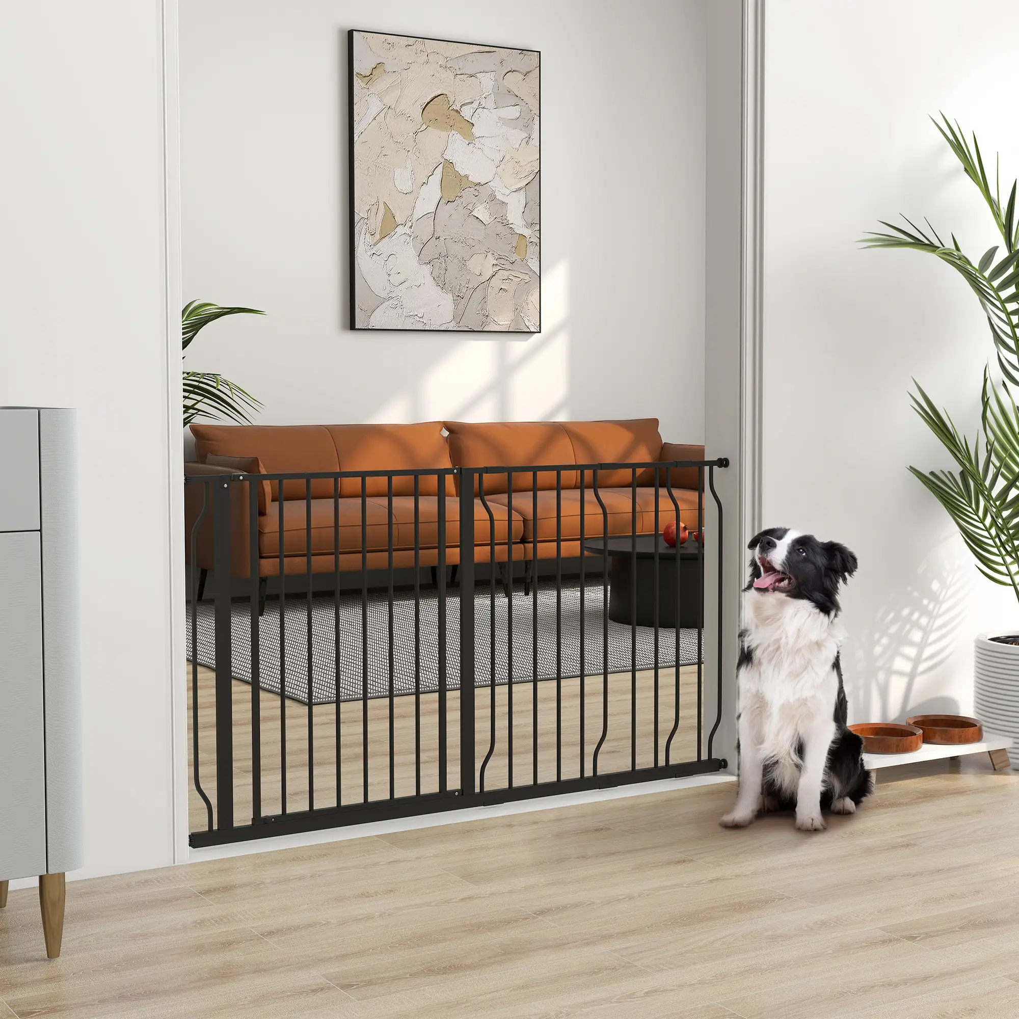 30"-57" Easy Install Pet Gate With Door, Double Lock, Extra Wide, Black - Image 2