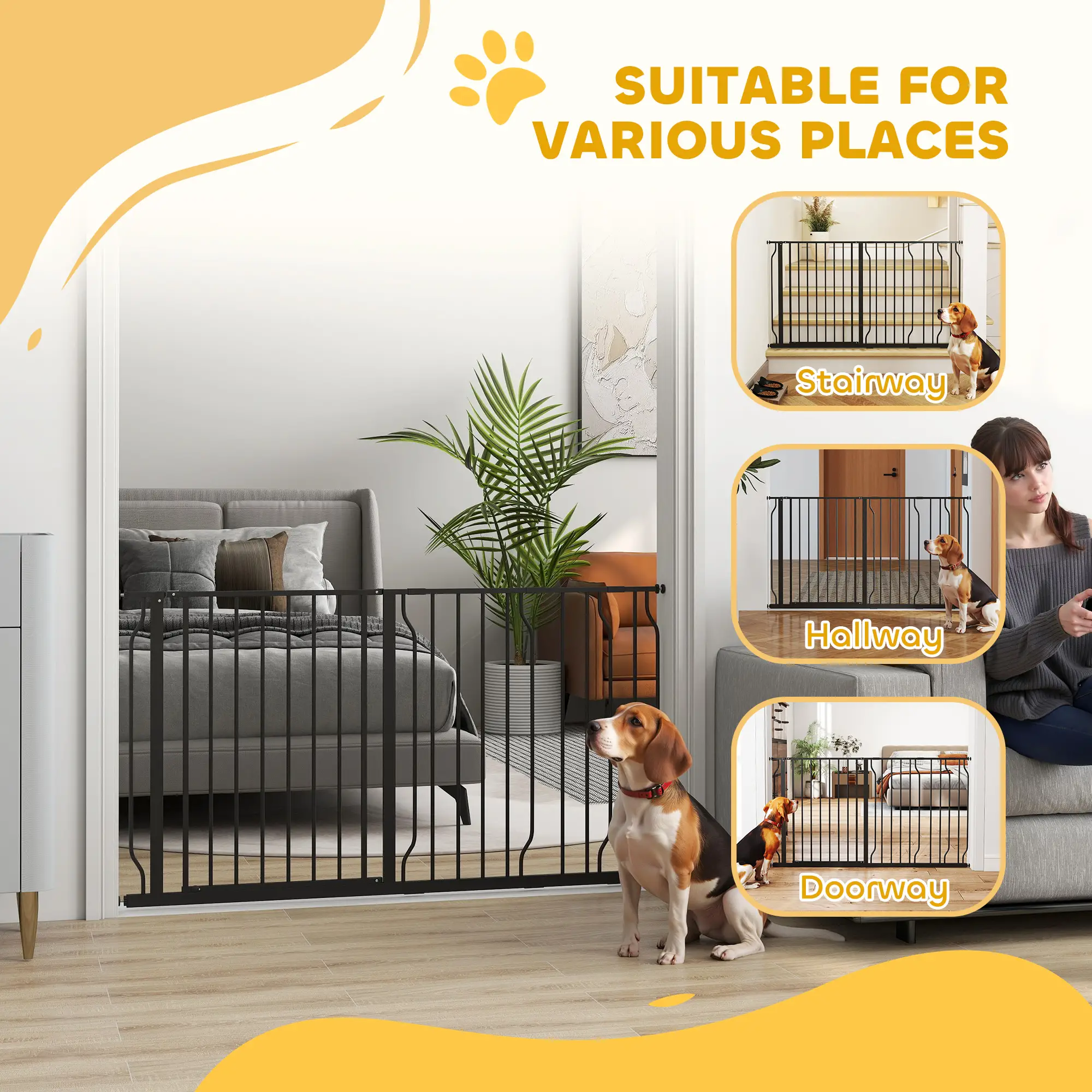 30"-57" Easy Install Pet Gate With Door, Double Lock, Extra Wide, Black - Image 7