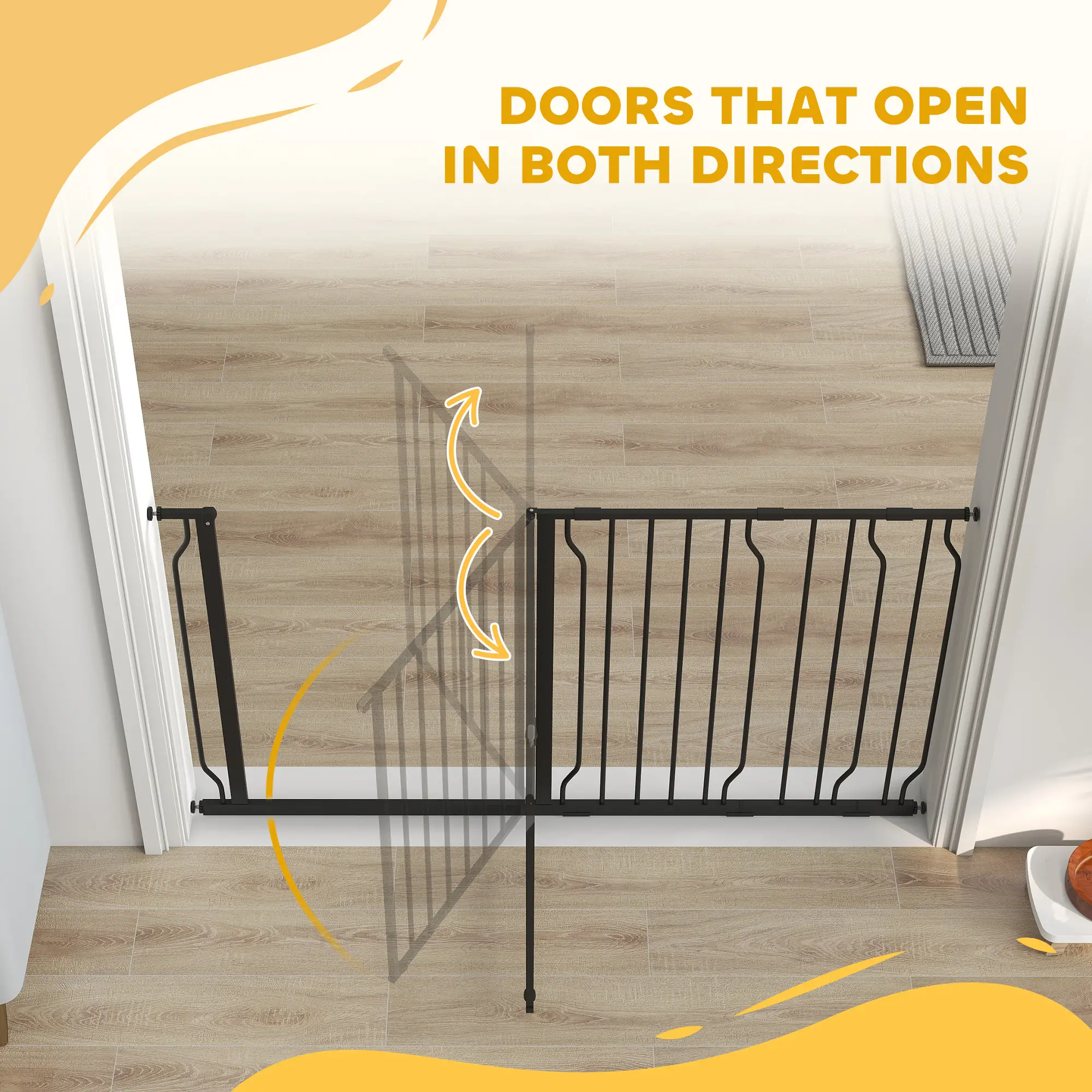 30"-57" Easy Install Pet Gate With Door, Double Lock, Extra Wide, Black - Image 9