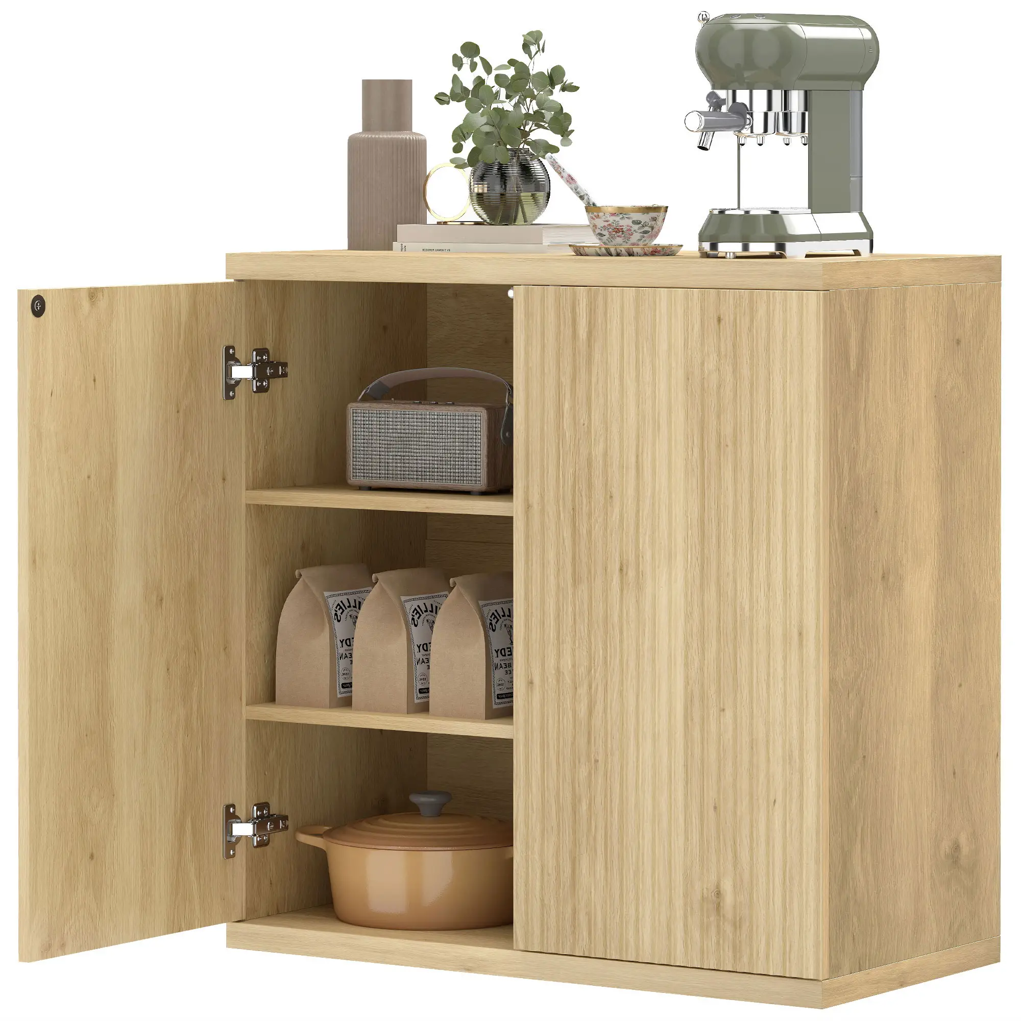 30.7" Oak Sideboard Buffet Cabinet, Modern Kitchen Storage