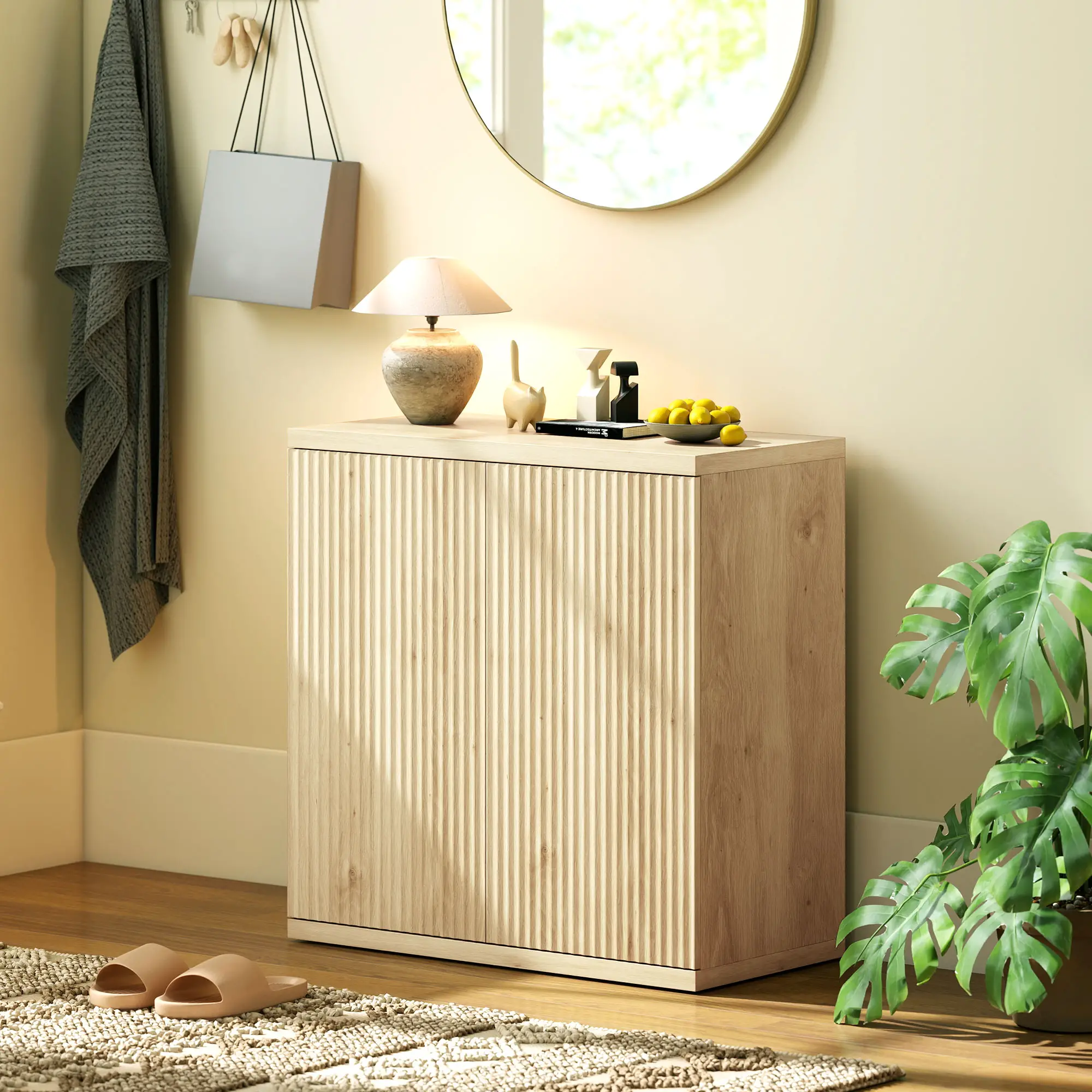 30.7" Oak Sideboard Buffet Cabinet, Modern Kitchen Storage - Image 10