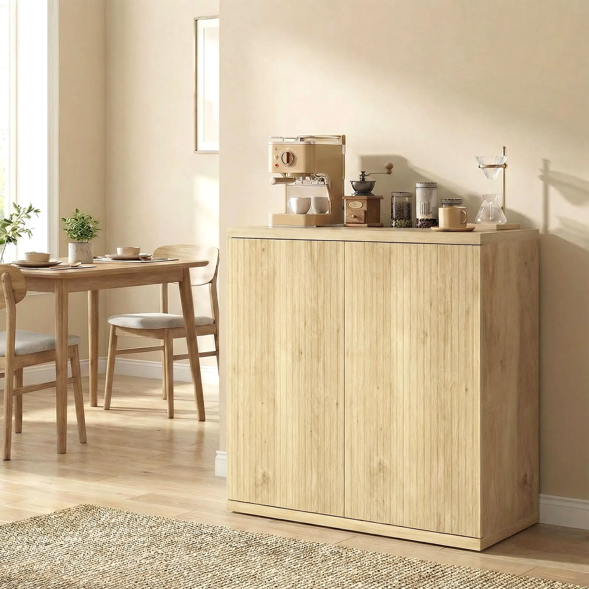 30.7" Oak Sideboard Buffet Cabinet, Modern Kitchen Storage - Image 2