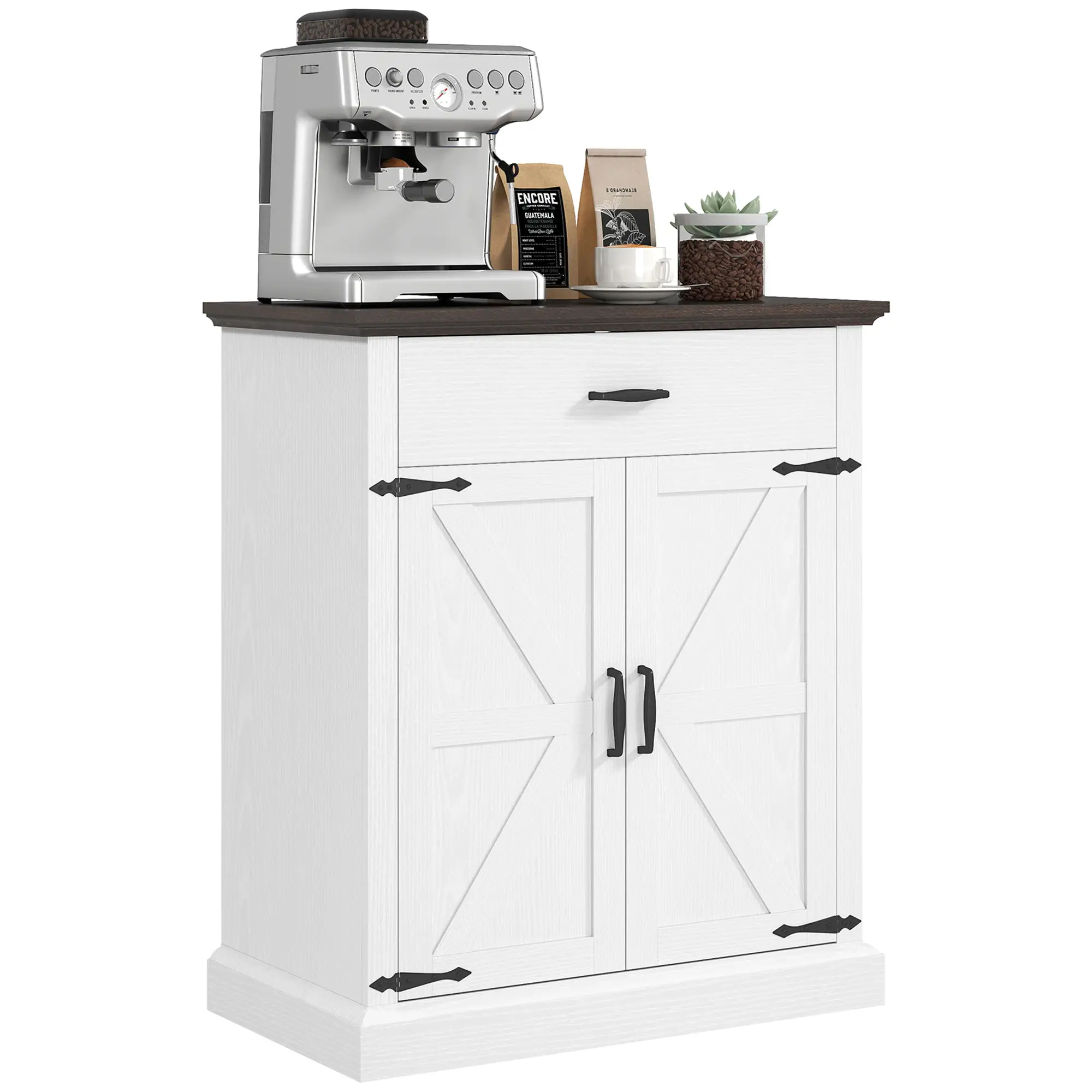 30" Buffet Cabinet, Farmhouse Sideboard, 1.2" Thick Top, White - Image 11
