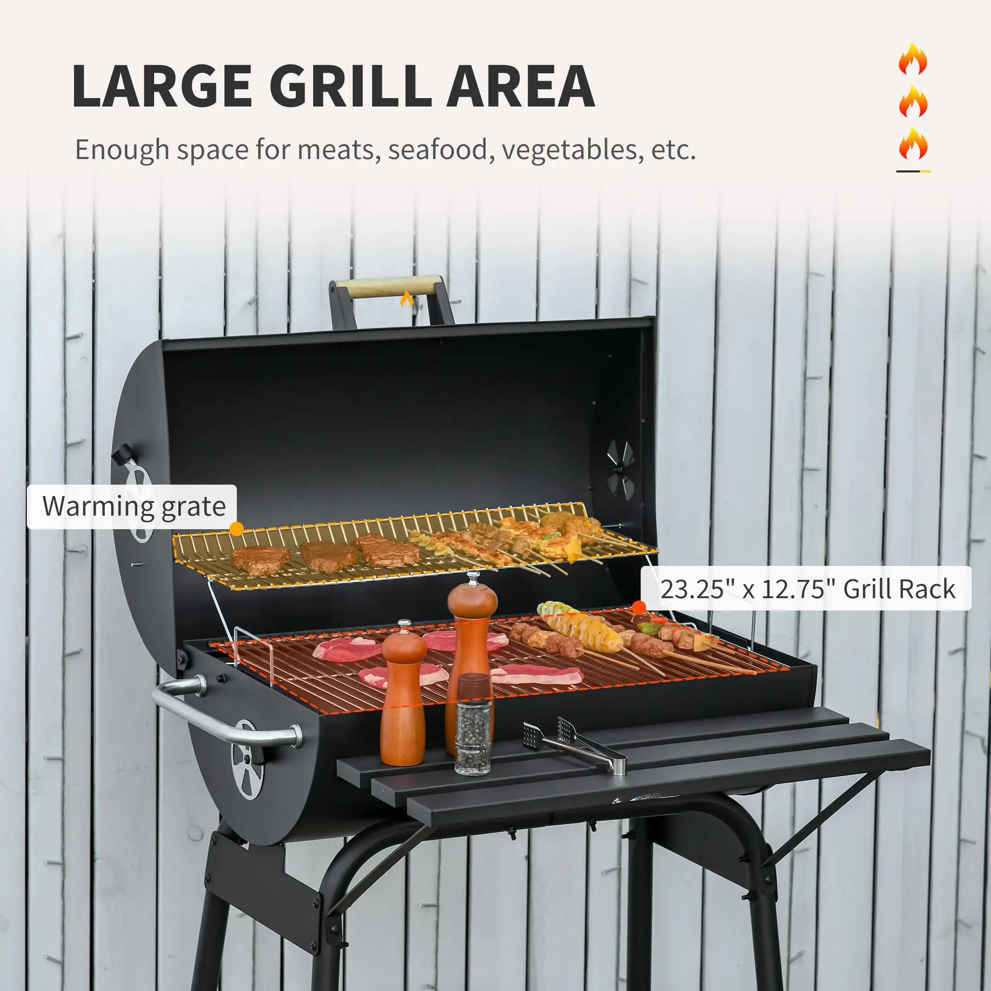 30" Charcoal Barbecue Grill With Wheels, Adjustable Rack, Storage Shelf, Charcoal - Image 4
