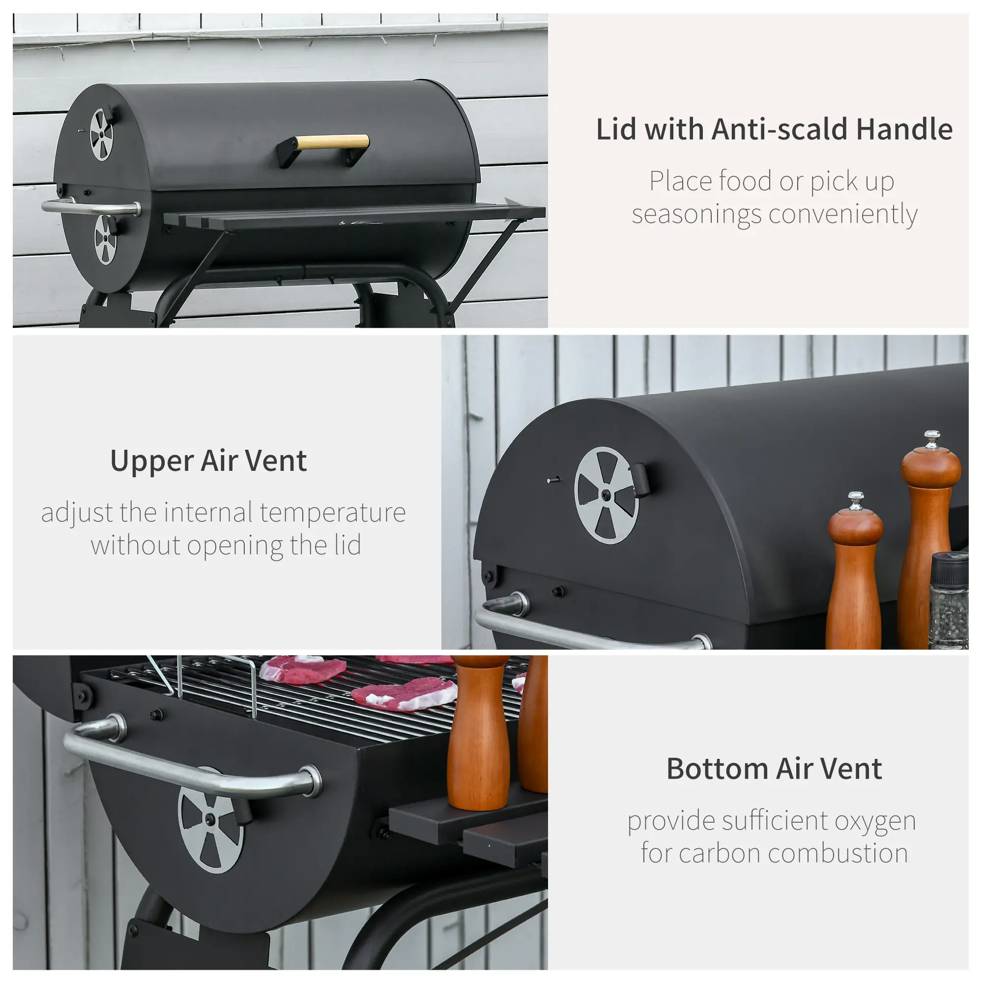 30" Charcoal Barbecue Grill With Wheels, Adjustable Rack, Storage Shelf, Charcoal - Image 9