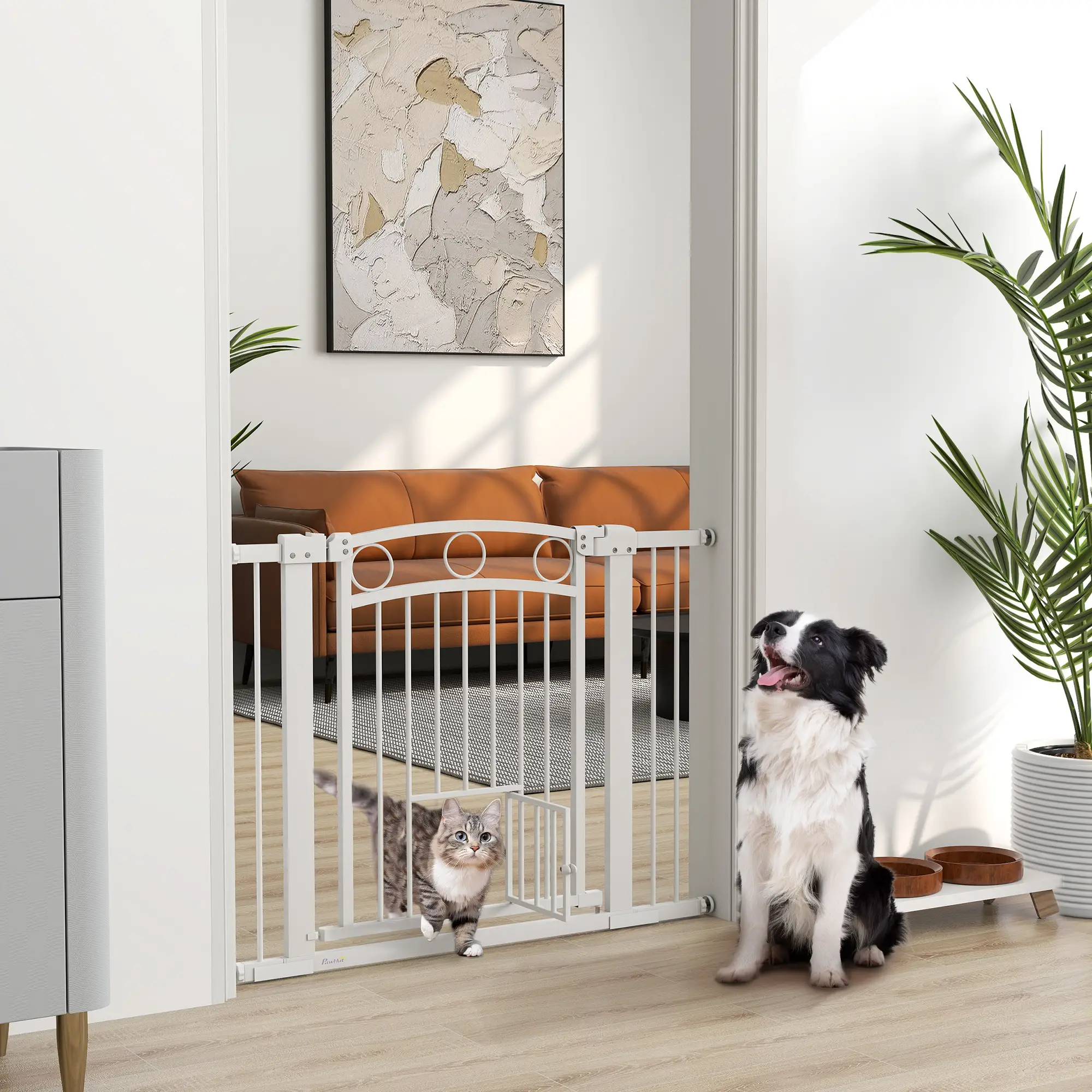 30" Extra Tall Dog Gate With Cat Door, 2 Extension Kits, 30"-41" Width - Image 2