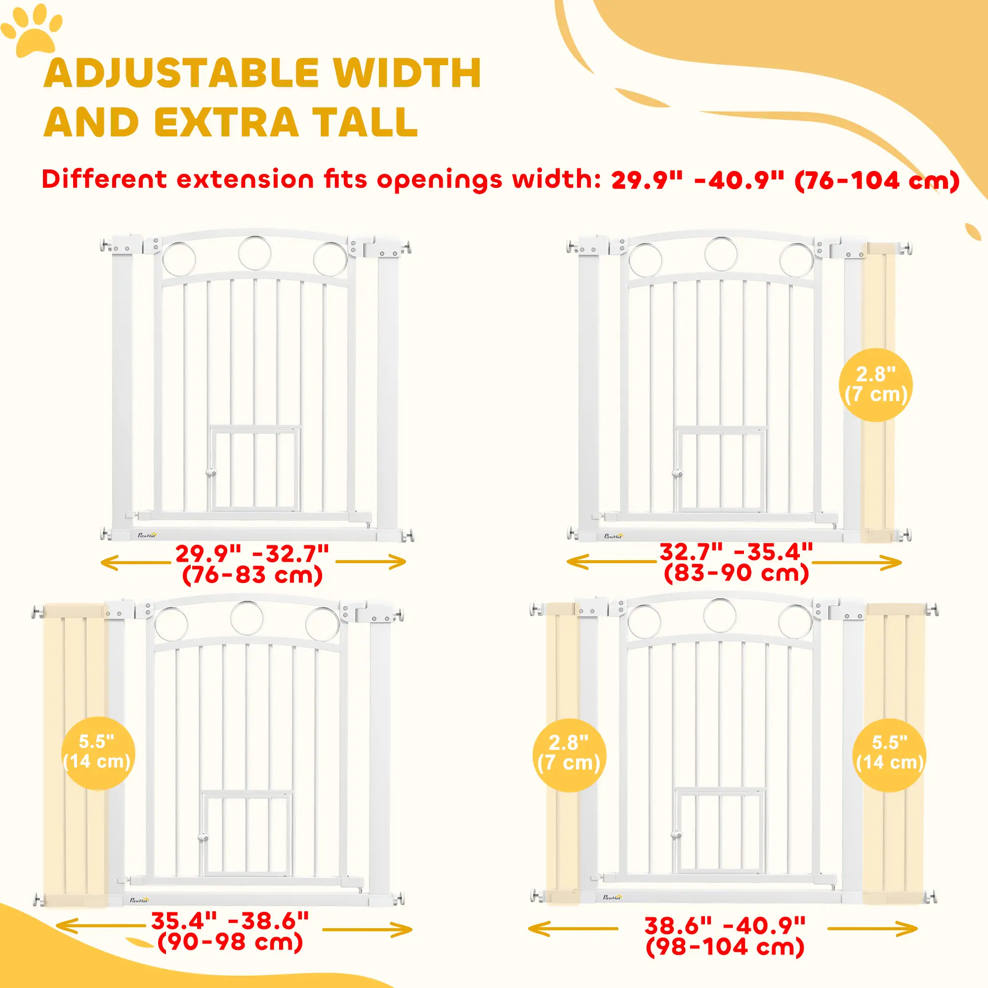 30" Extra Tall Dog Gate With Cat Door, 2 Extension Kits, 30"-41" Width - Image 4