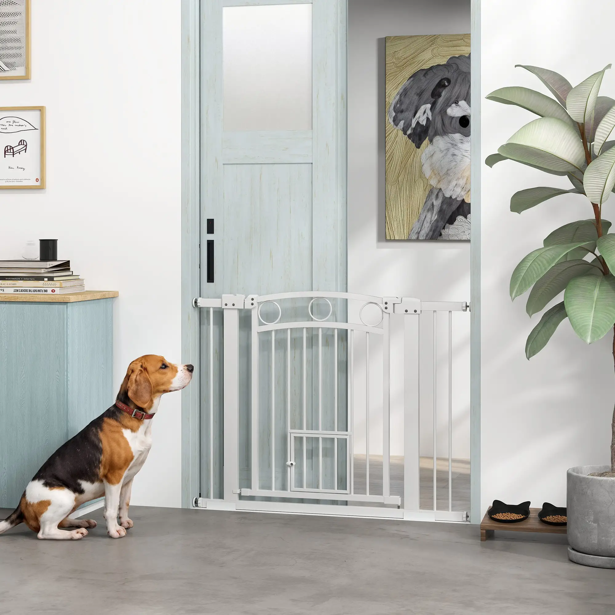 30" Extra Tall Dog Gate With Cat Door, 2 Extension Kits, 30"-41" Width - Image 8