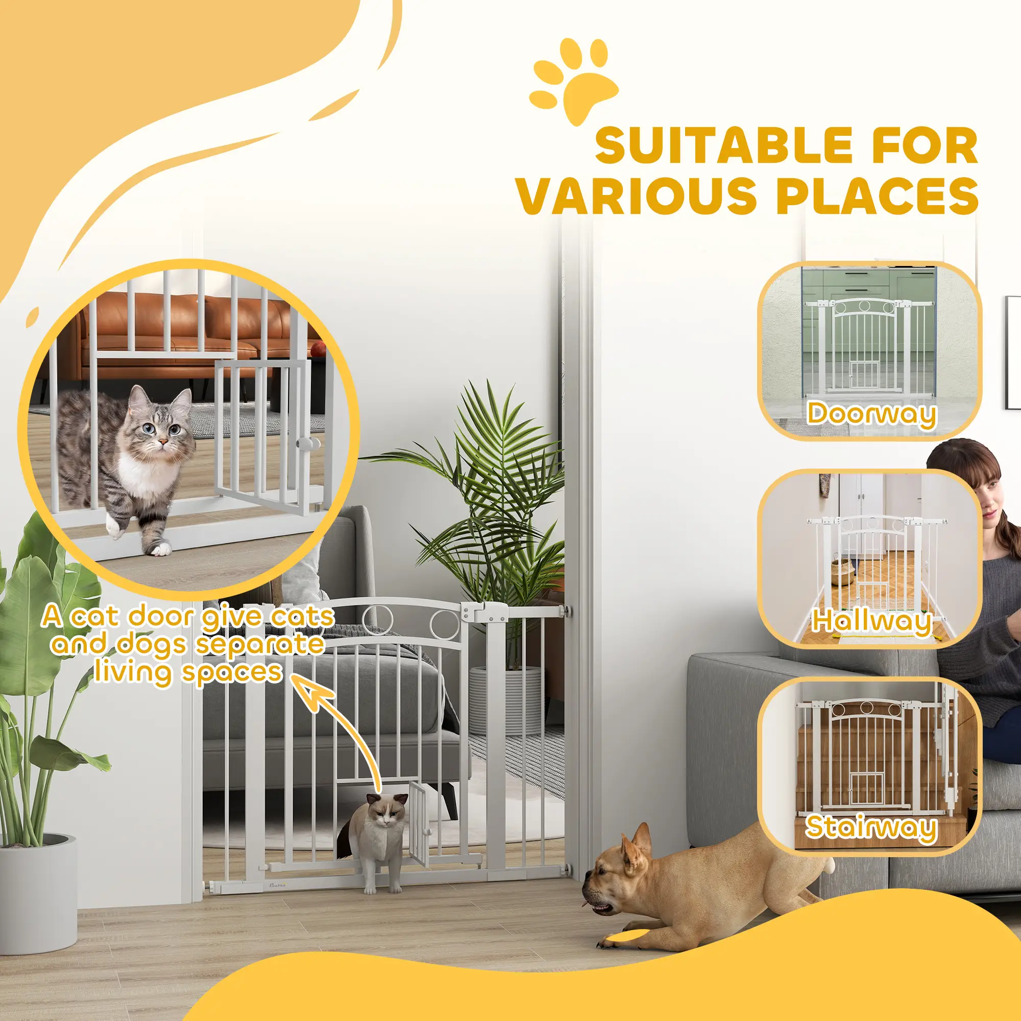 30" Extra Tall Dog Gate With Cat Door, 2 Extension Kits, 30"-41" Width - Image 9