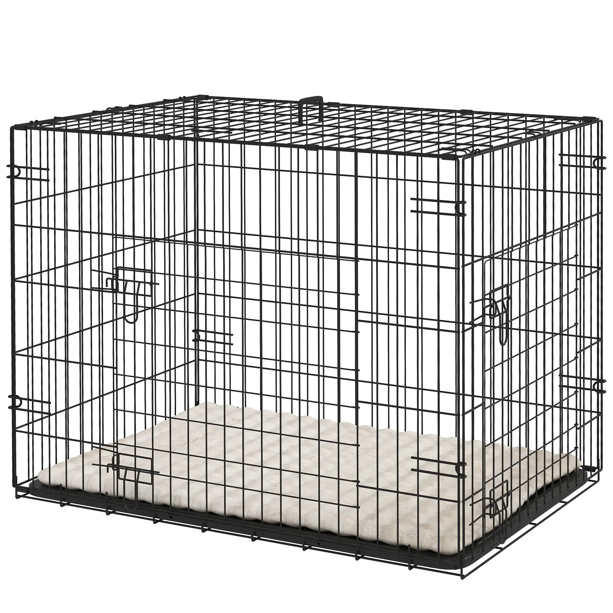 30" Folding Metal Dog Crate, 2 Doors, Removable Tray, Black