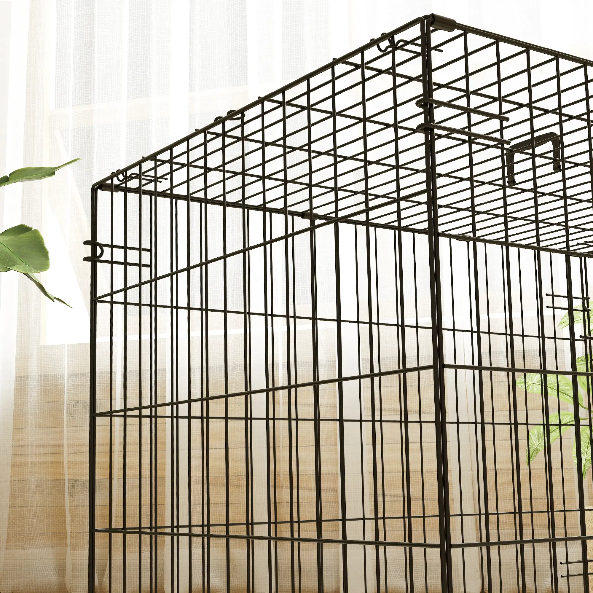 30" Folding Metal Dog Crate, 2 Doors, Removable Tray, Black - Image 10