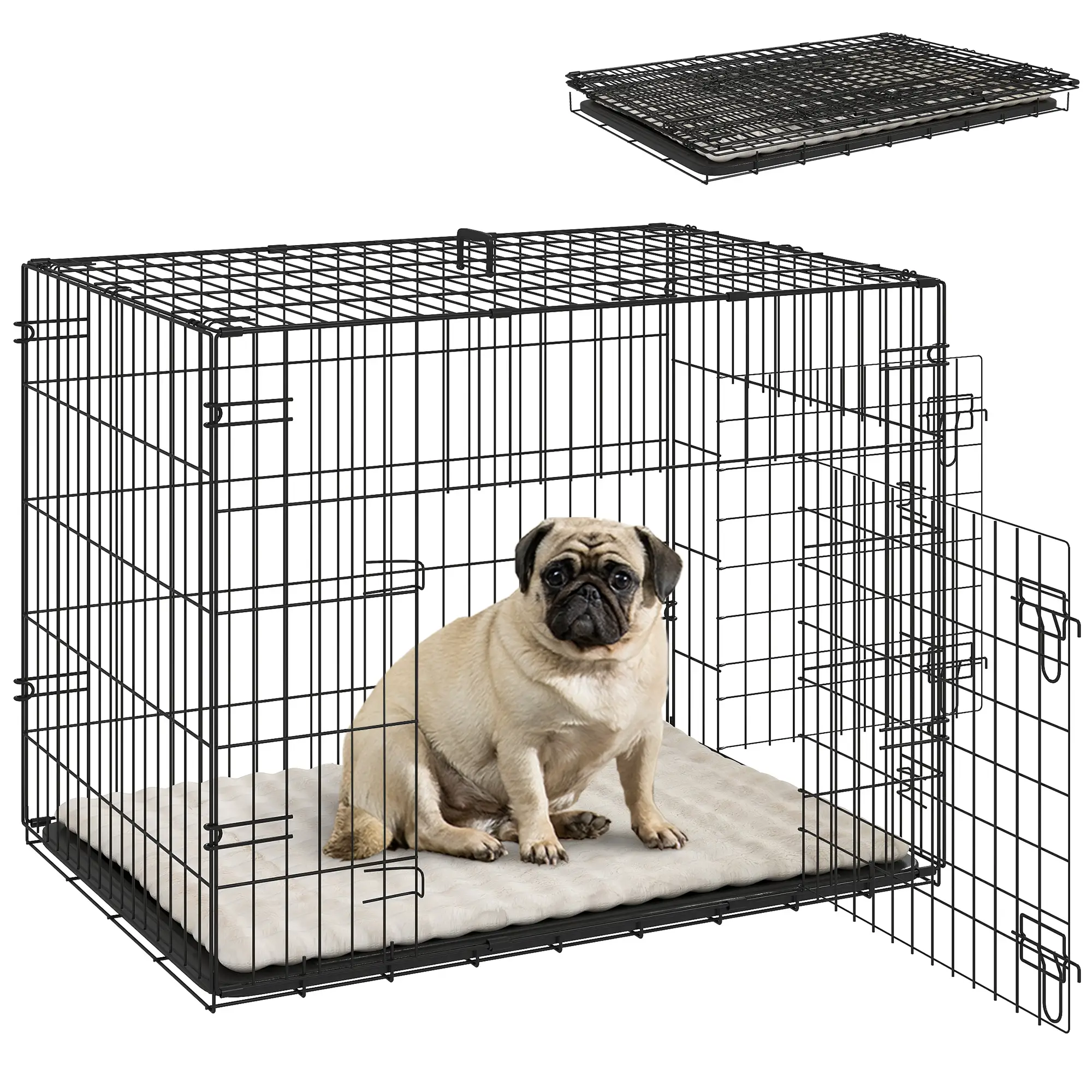 30" Folding Metal Dog Crate, 2 Doors, Removable Tray, Black - Image 11