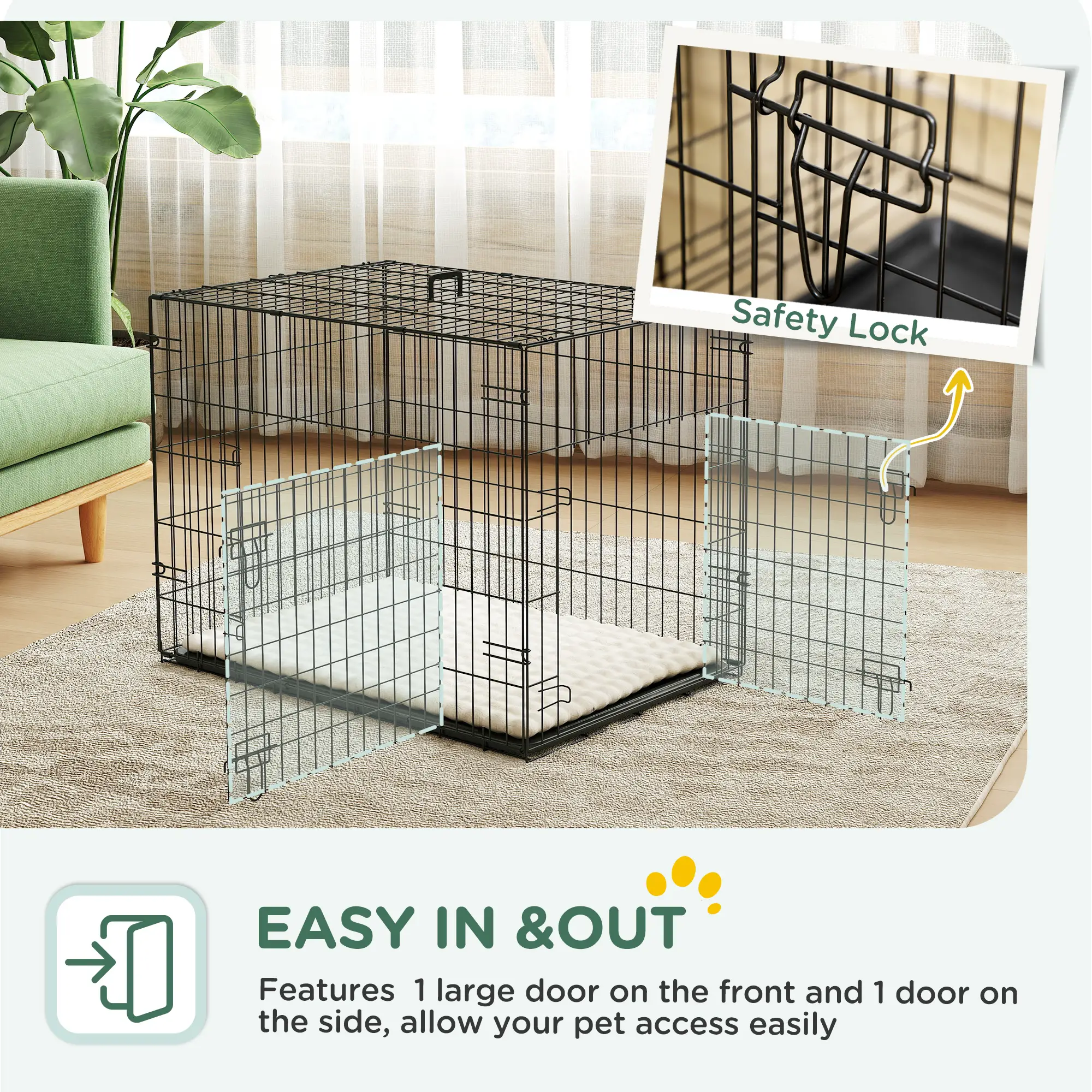 30" Folding Metal Dog Crate, 2 Doors, Removable Tray, Black - Image 5