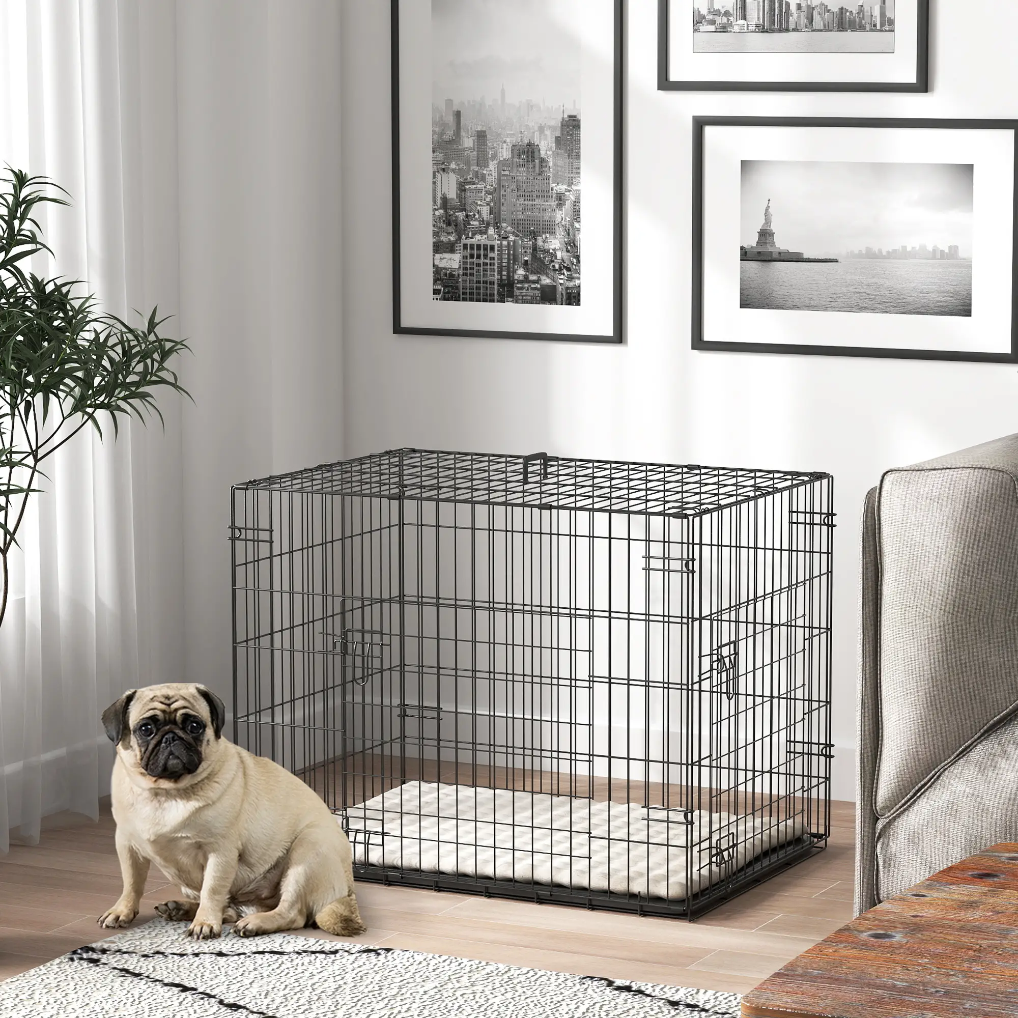 30" Folding Metal Dog Crate, 2 Doors, Removable Tray, Black - Image 8
