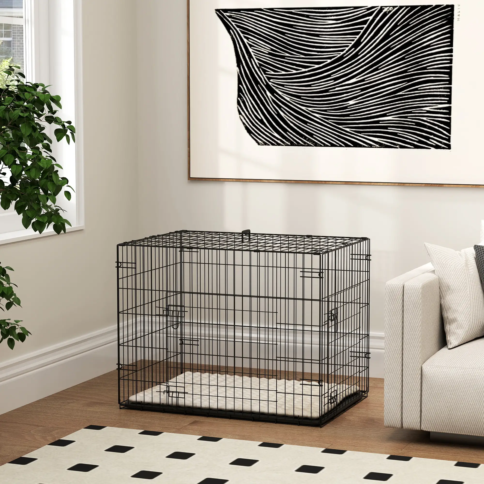 30" Folding Metal Dog Crate, 2 Doors, Removable Tray, Black - Image 9