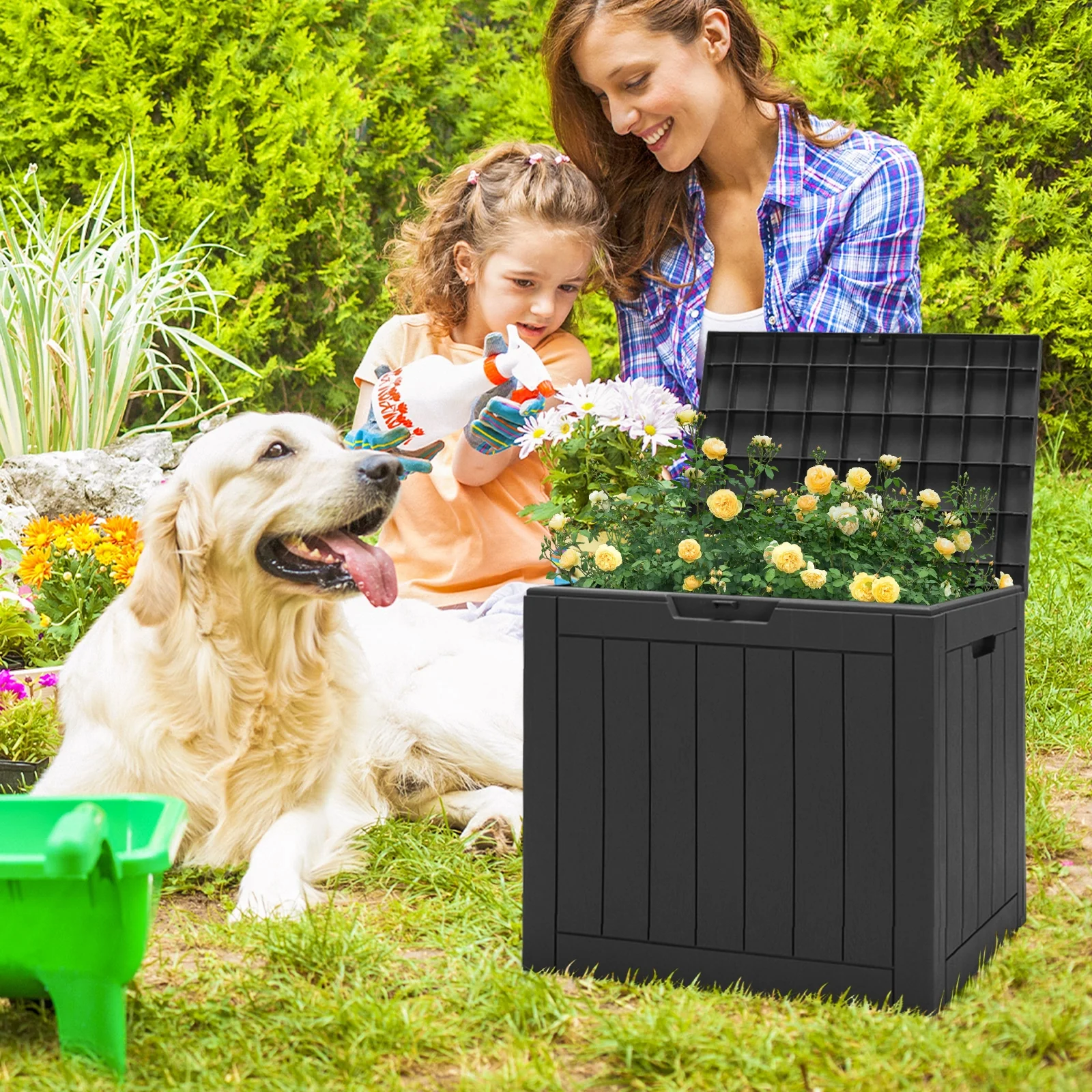 30 Gallon Deck Box, Storage Seating Container, Black - Image 2