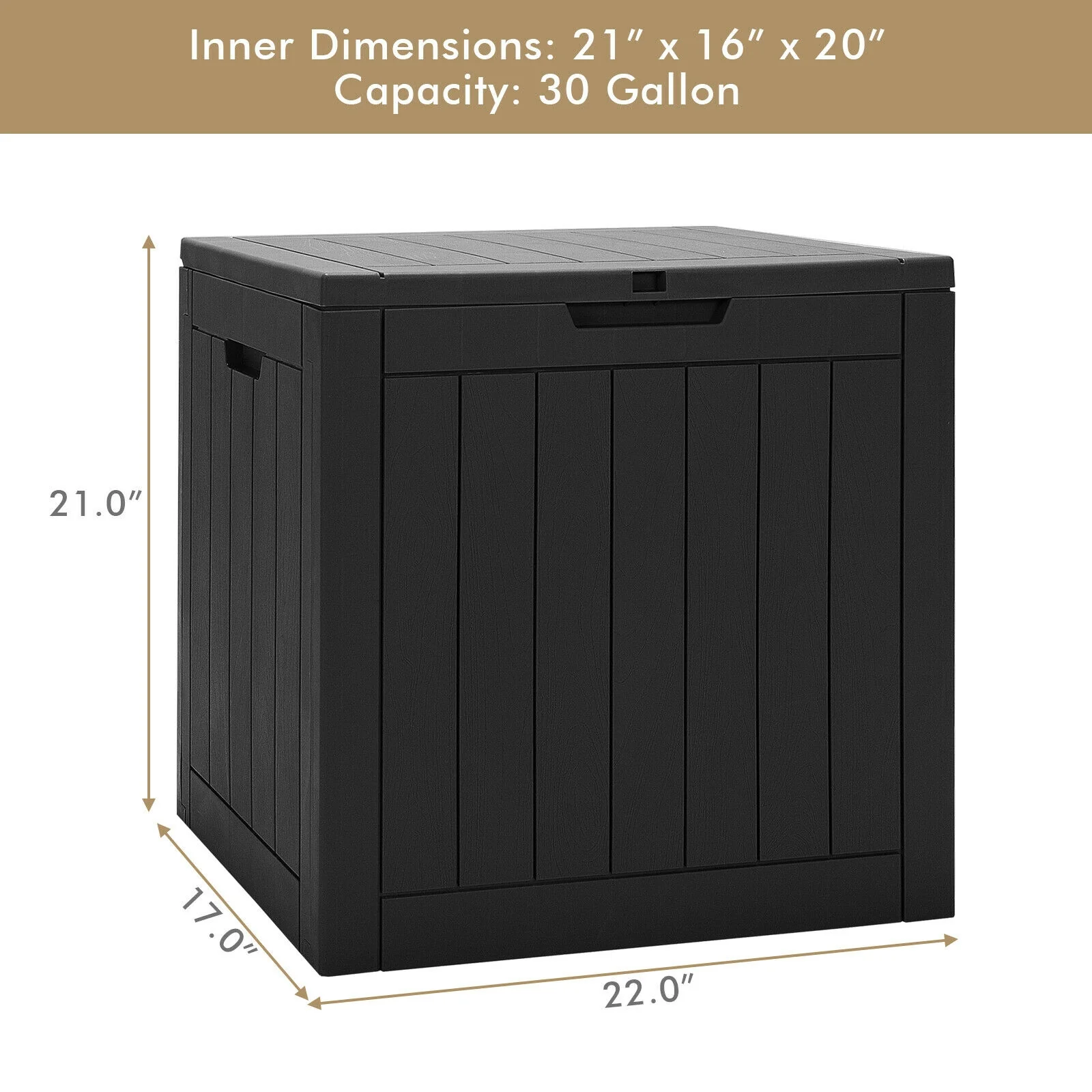 30 Gallon Deck Box, Storage Seating Container, Black - Image 6