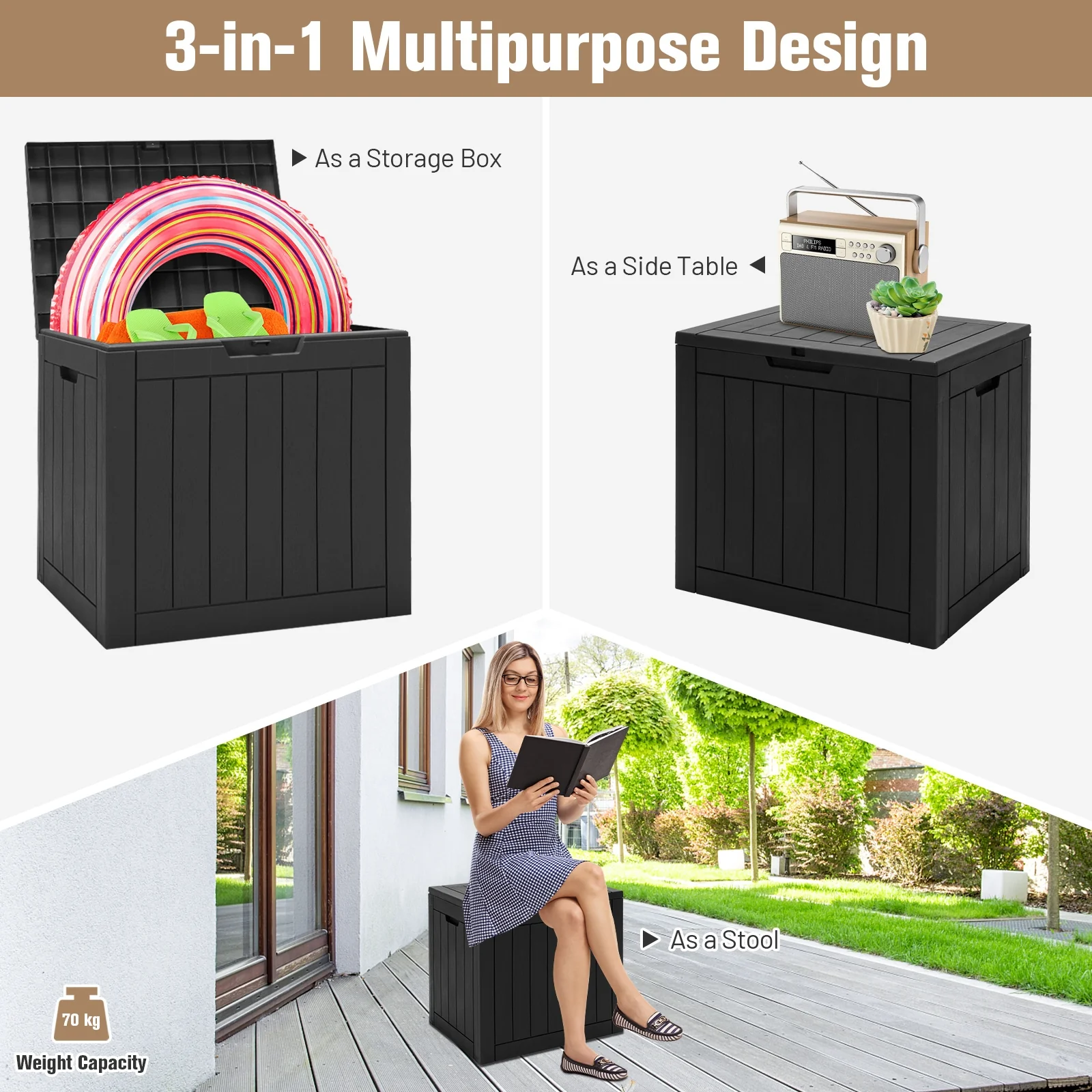 30 Gallon Deck Box, Storage Seating Container, Black - Image 7