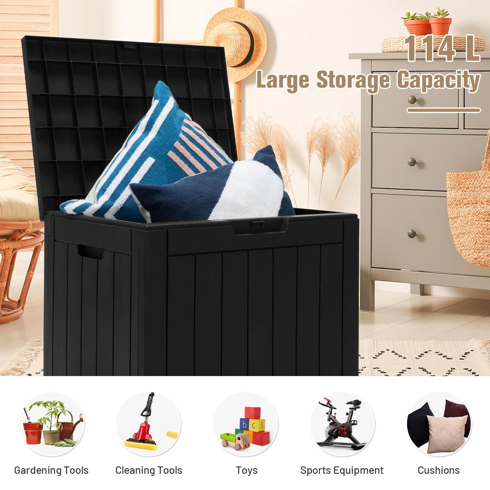 30 Gallon Deck Box, Storage Seating Container, Black - Image 8