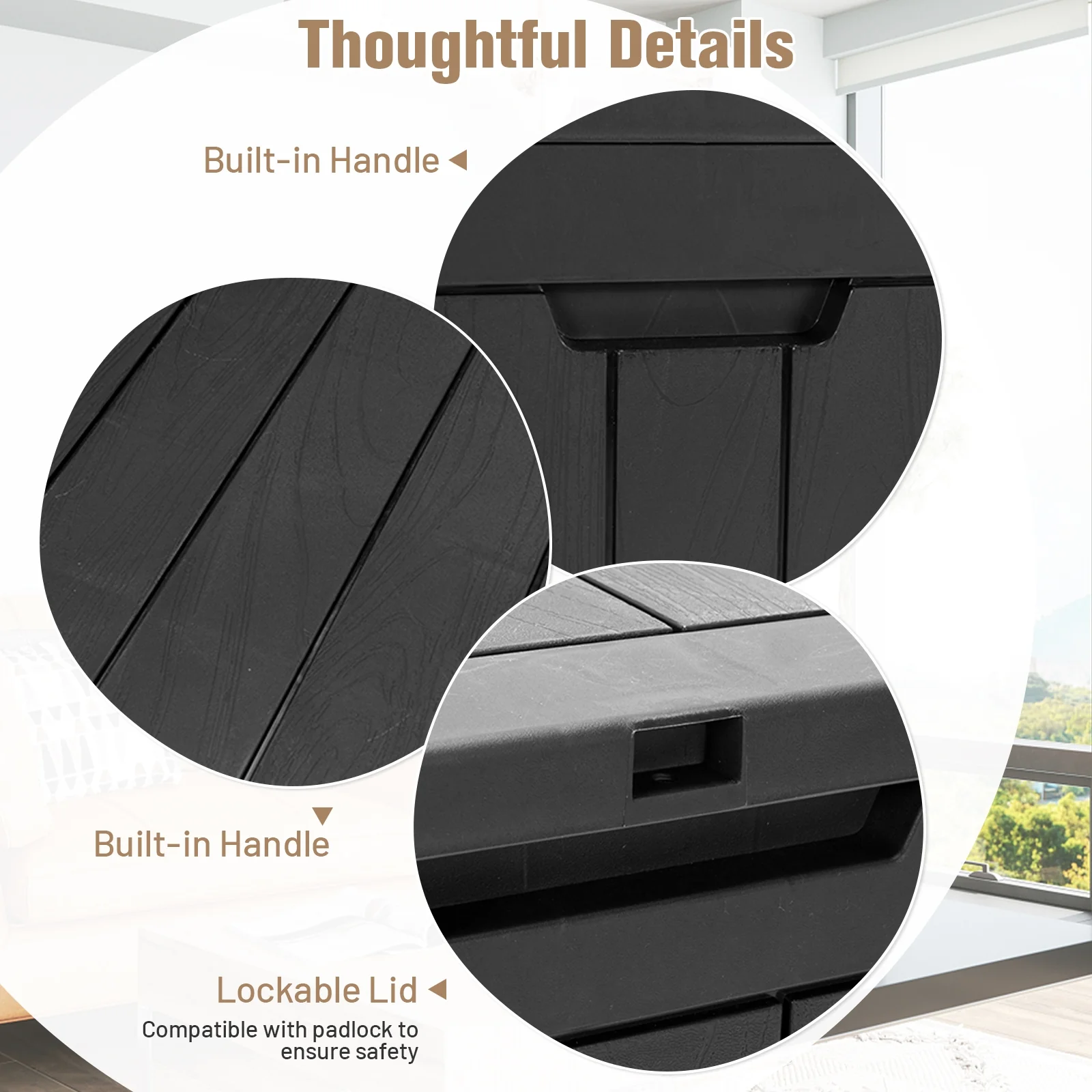 30 Gallon Deck Box, Storage Seating Container, Black - Image 9