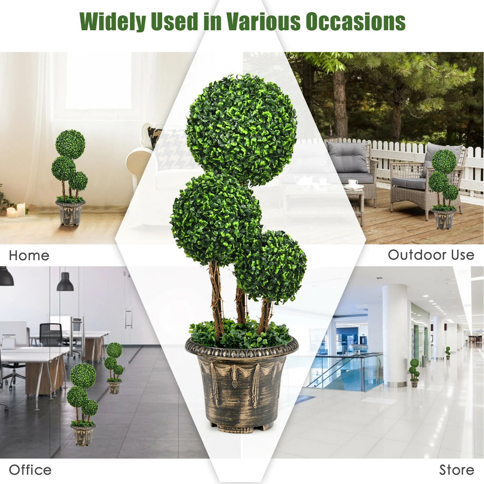 30 Inch Artificial Topiary Triple Ball Tree, Indoor Outdoor UV Protection, Green - Image 10