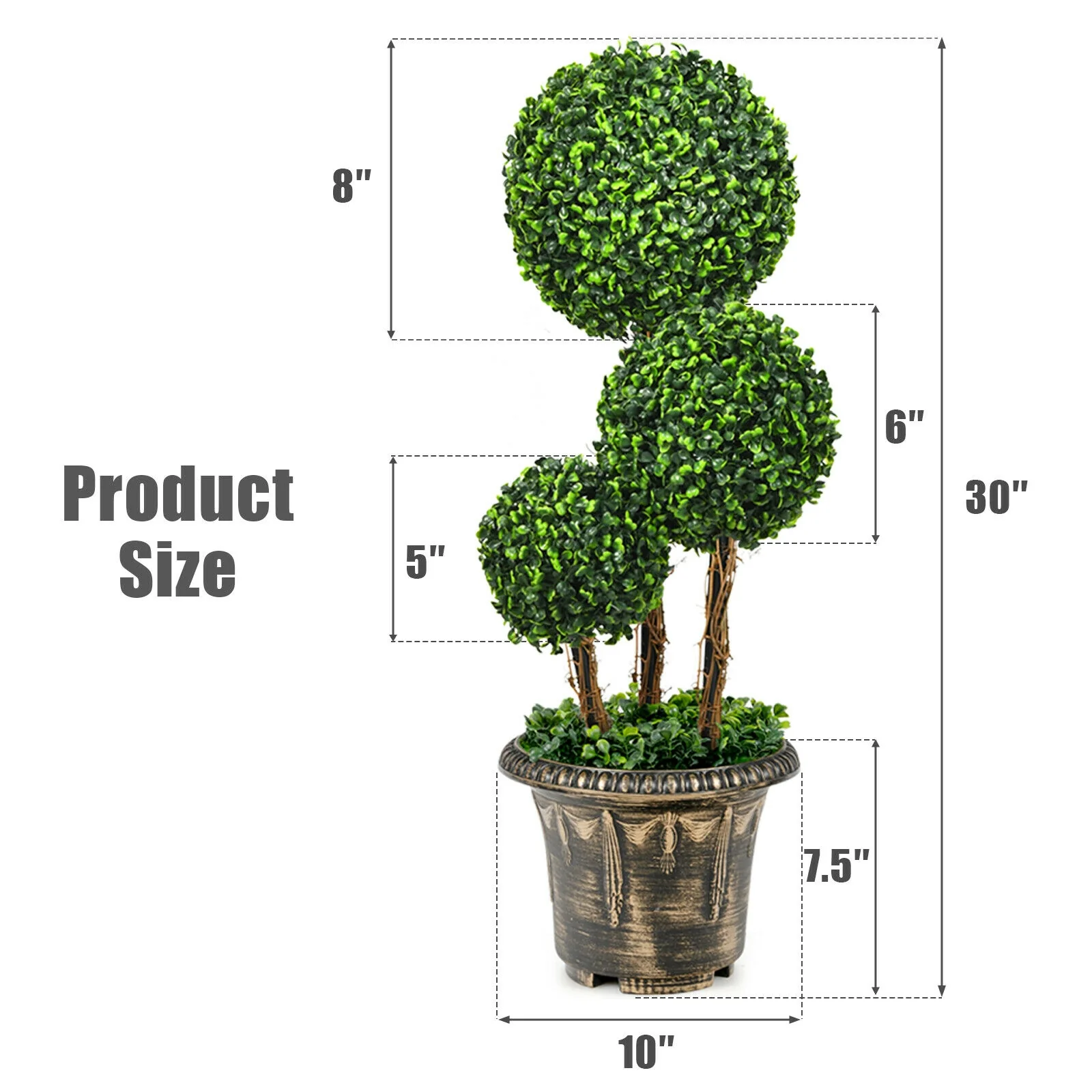 30 Inch Artificial Topiary Triple Ball Tree, Indoor Outdoor UV Protection, Green - Image 5