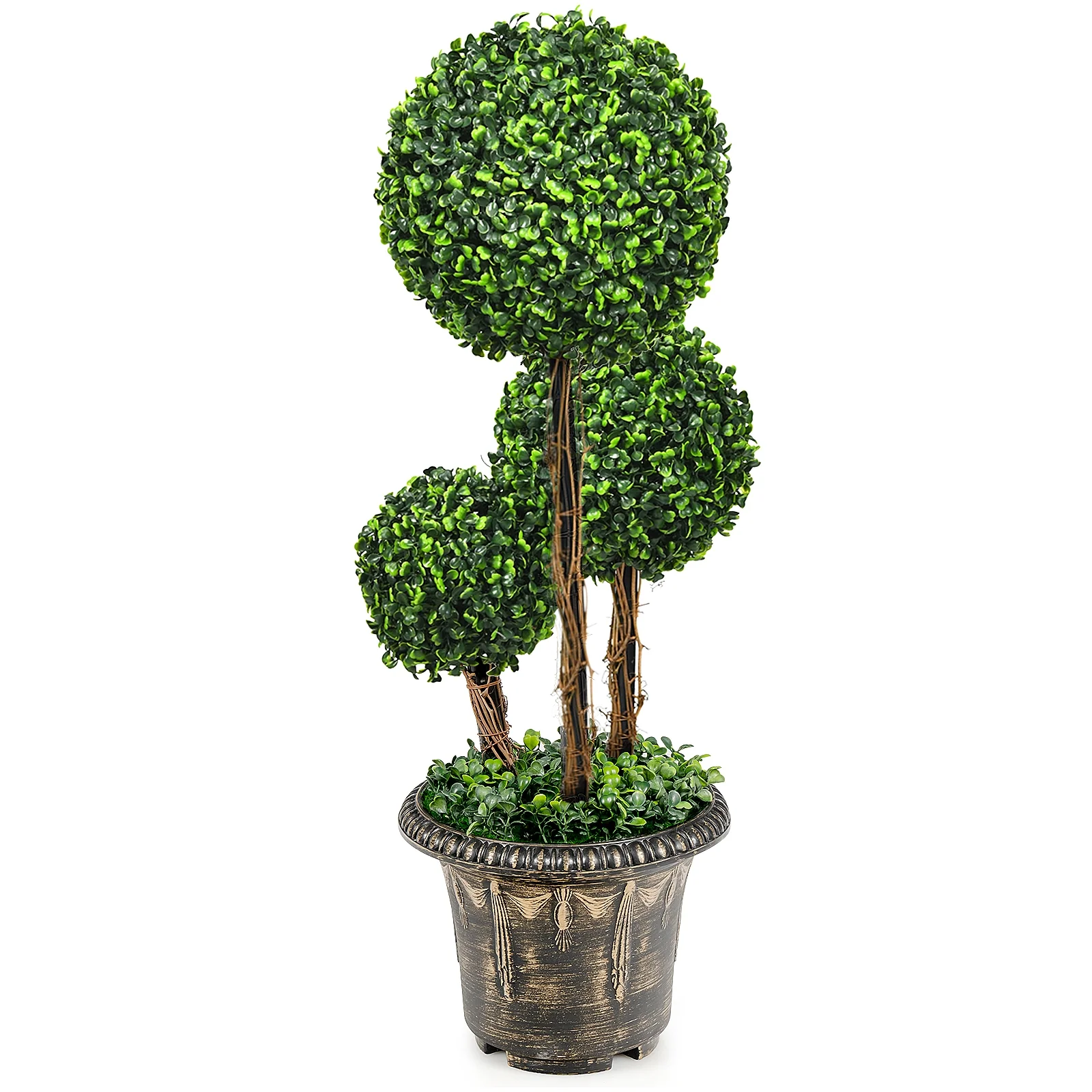 30 Inch Artificial Topiary Triple Ball Tree, Indoor Outdoor UV Protection, Green - Image 8