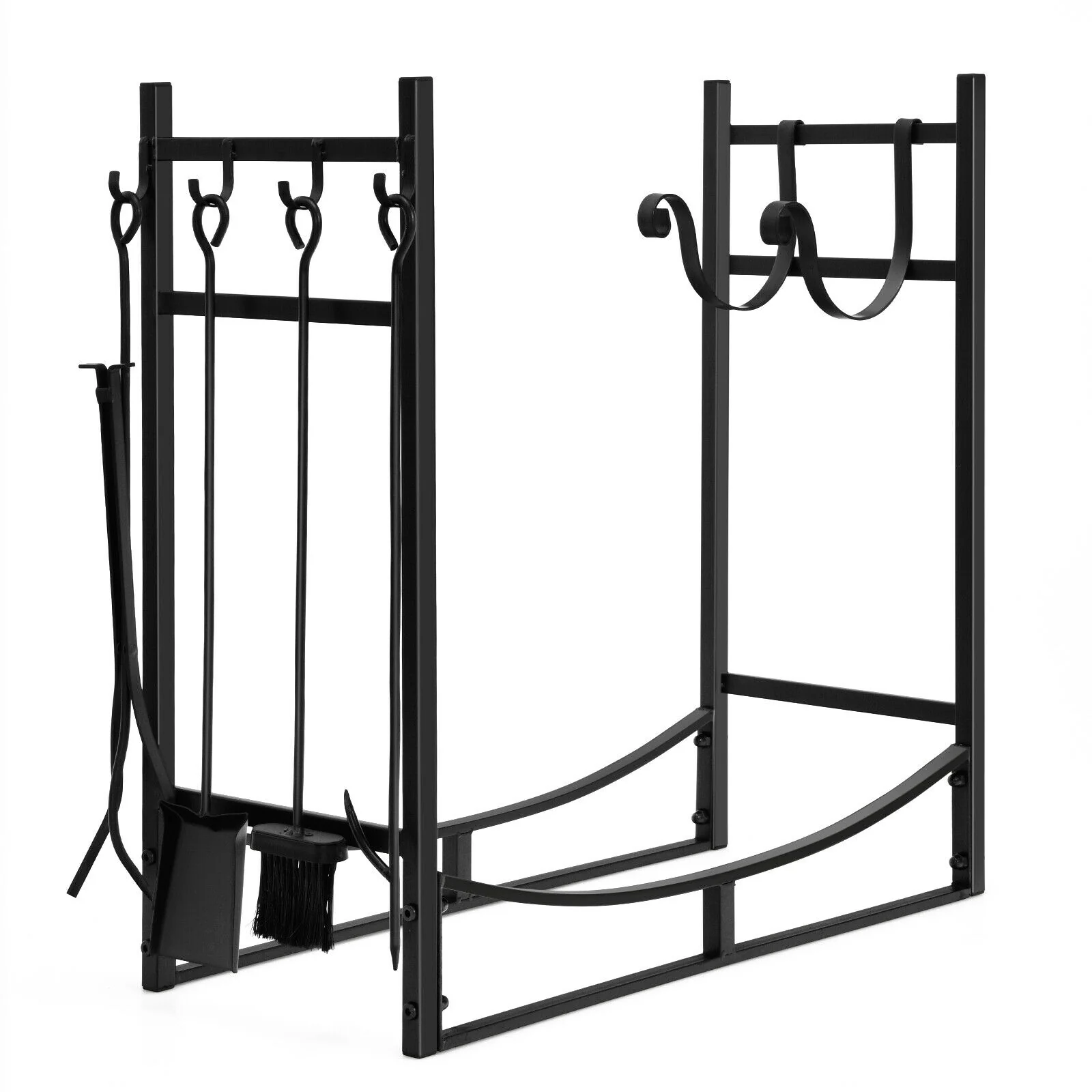 30 Inch Firewood Rack With 4 Tool Set, Kindling Holders, Black