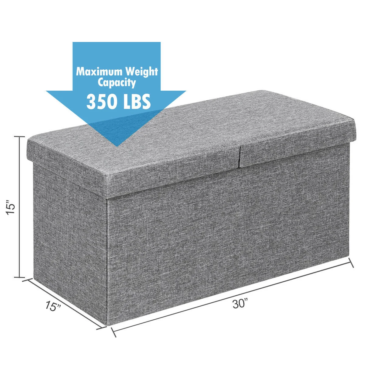 30 Inch Folding Storage Ottoman, Lift Top, Light Gray - Image 5