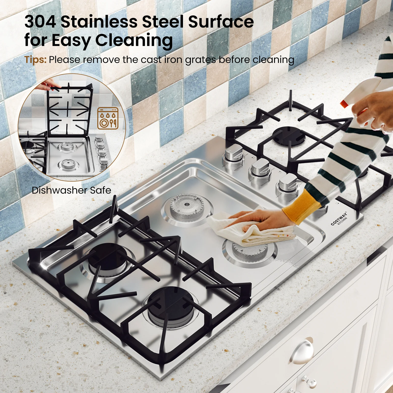 30 Inch Gas Cooktop, 4 Burners, Silver - Image 10