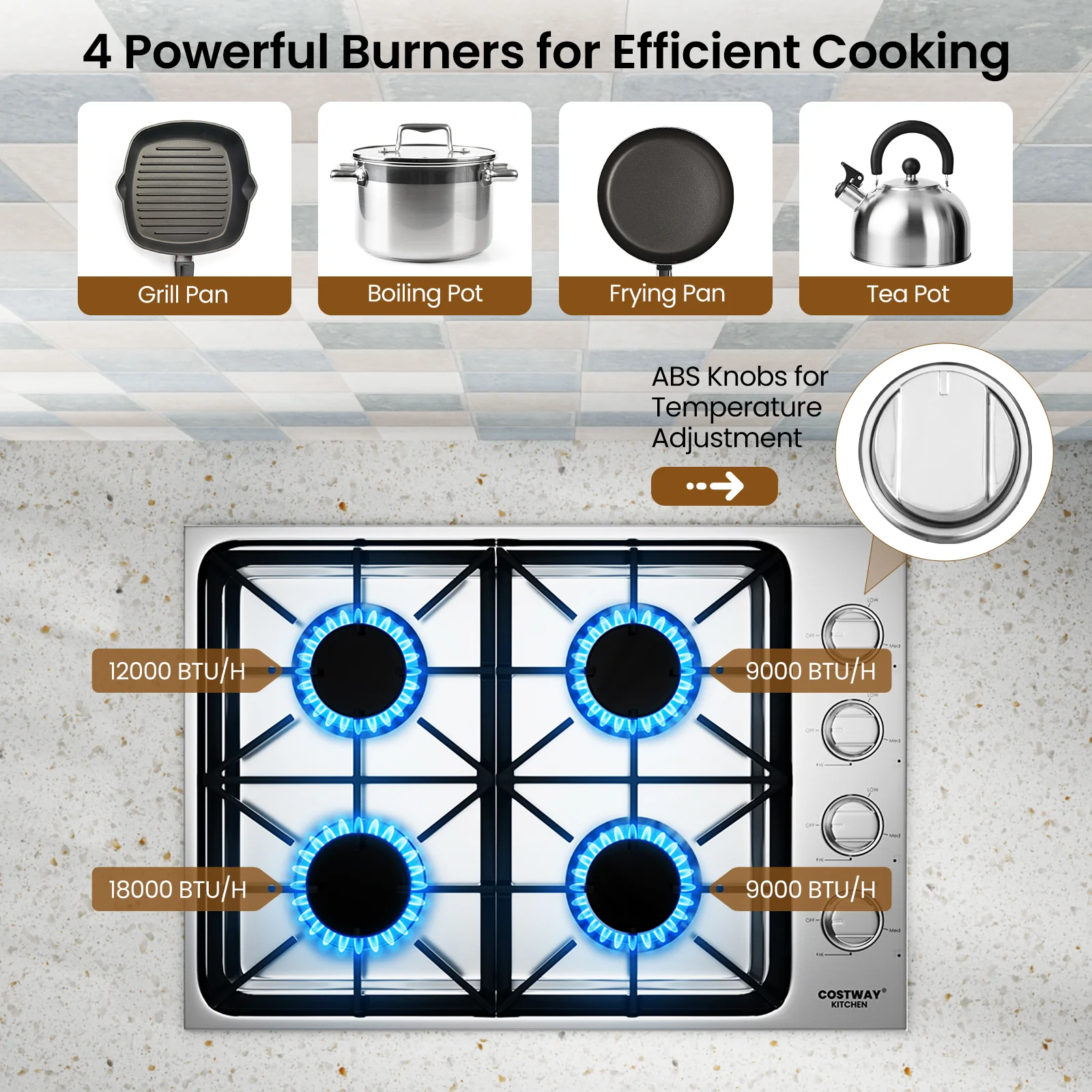 30 Inch Gas Cooktop, 4 Burners, Silver - Image 8