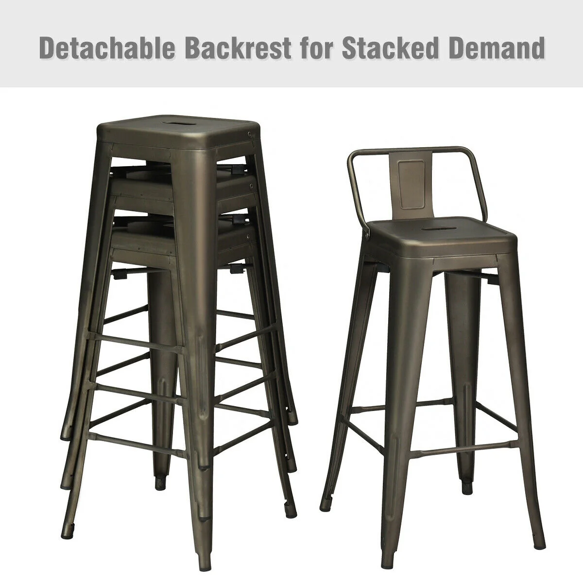 30 Inch Metal Counter Height Barstools, Set of 4, Dark Brown - Image 5