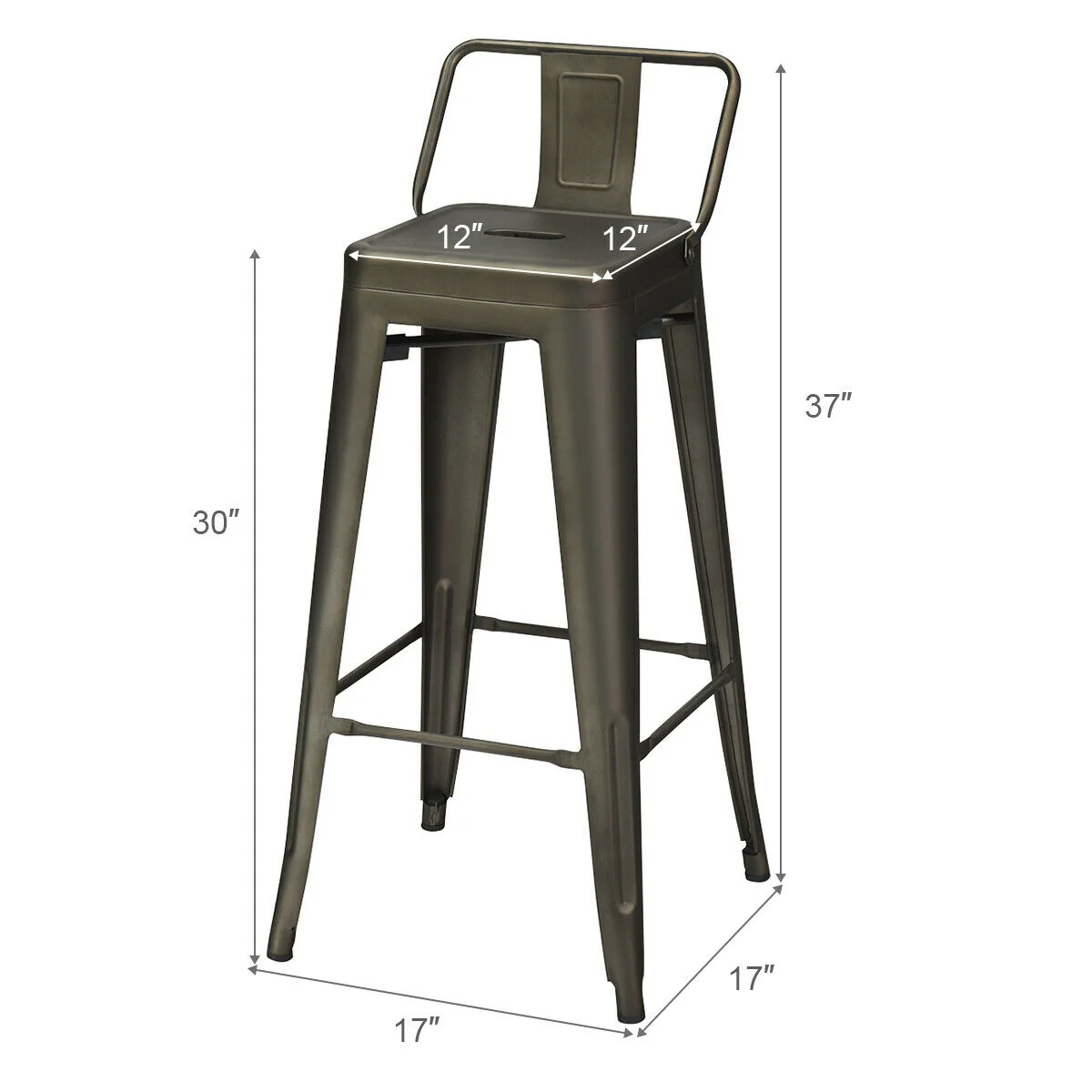 30 Inch Metal Counter Height Barstools, Set of 4, Dark Brown - Image 6
