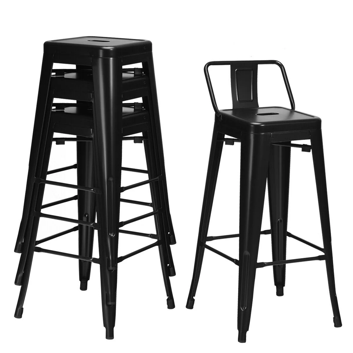 30 Inch Metal Counter Height Barstools, Set of 4, Low Back, Rubber Feet, Black - Image 10