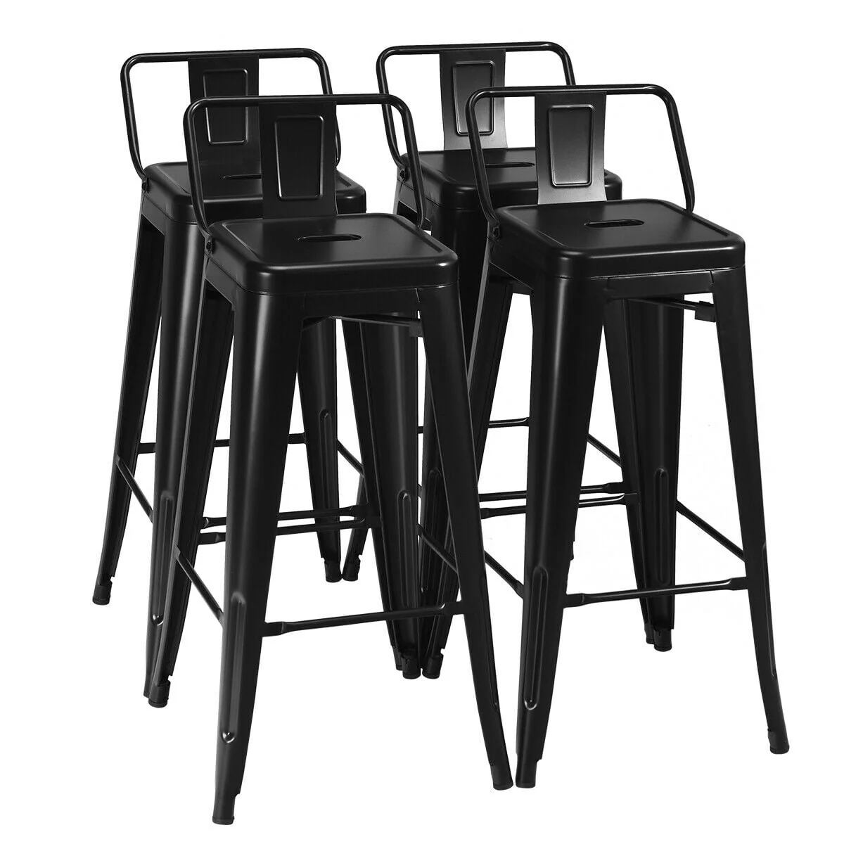 30 Inch Metal Counter Height Barstools, Set of 4, Low Back, Rubber Feet, Black - Image 4