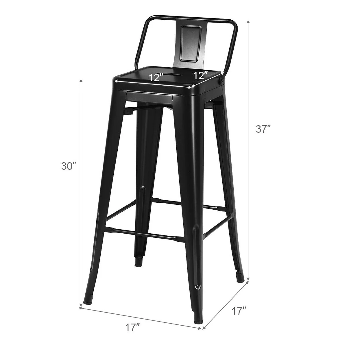 30 Inch Metal Counter Height Barstools, Set of 4, Low Back, Rubber Feet, Black - Image 5