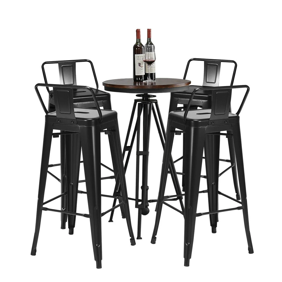 30 Inch Metal Counter Height Barstools, Set of 4, Low Back, Rubber Feet, Black - Image 8