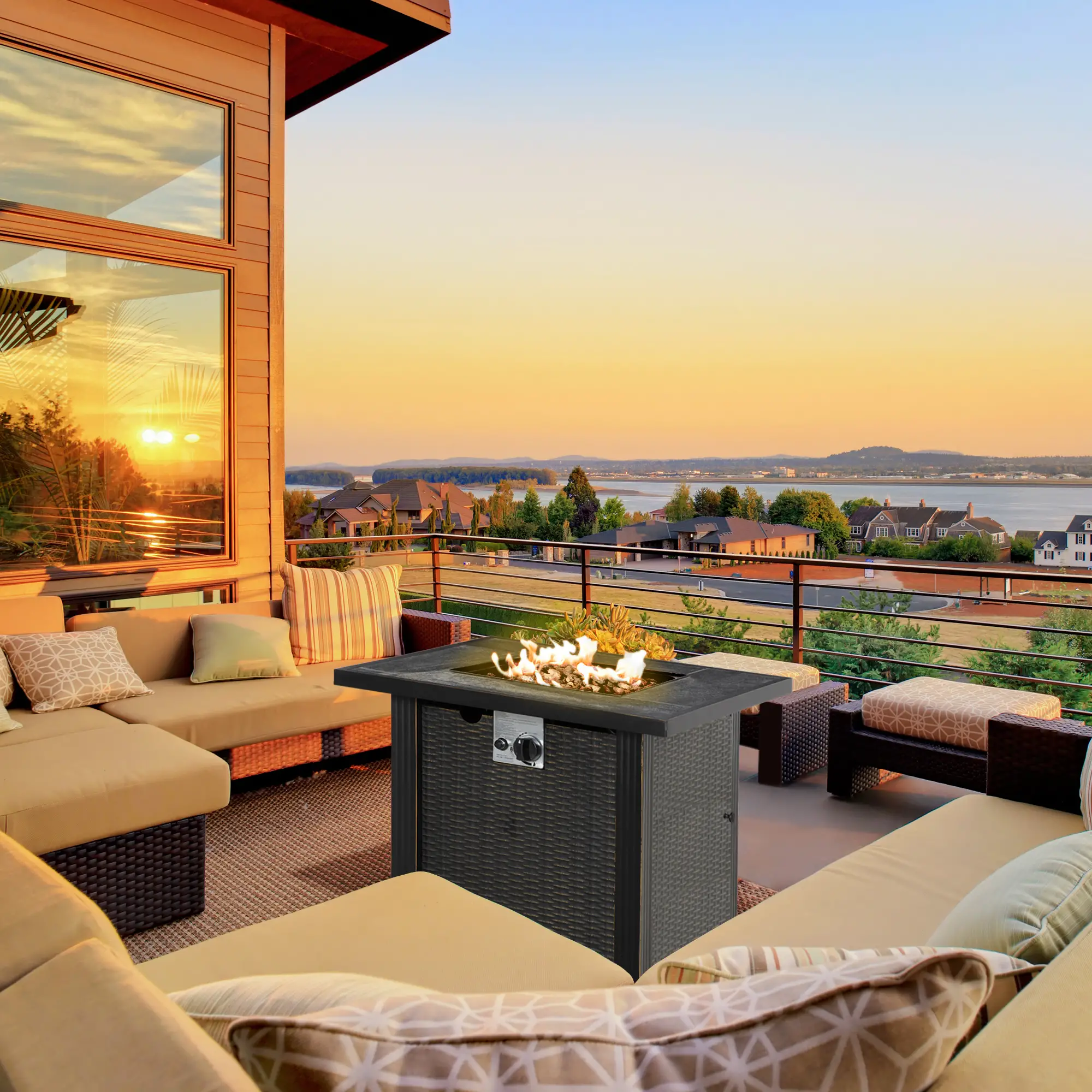 30 Inch Outdoor Gas Fire Pit Table, 50000 BTU, Auto Ignition, Lava Rocks, CSA Certified - Image 2