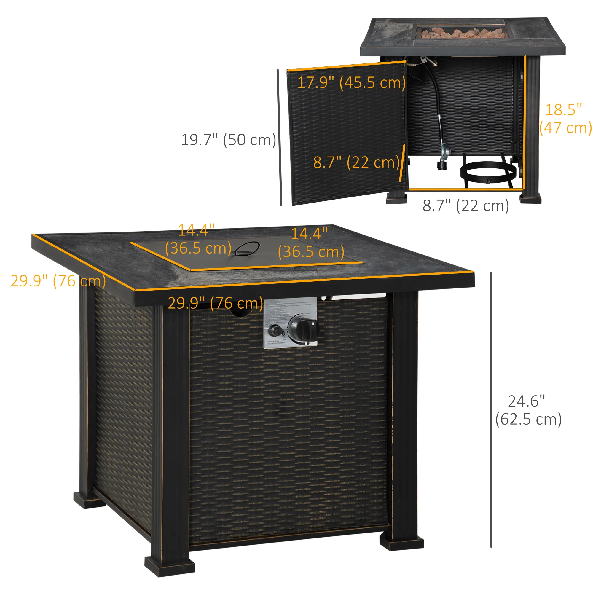 30 Inch Outdoor Gas Fire Pit Table, 50000 BTU, Auto Ignition, Lava Rocks, CSA Certified - Image 3