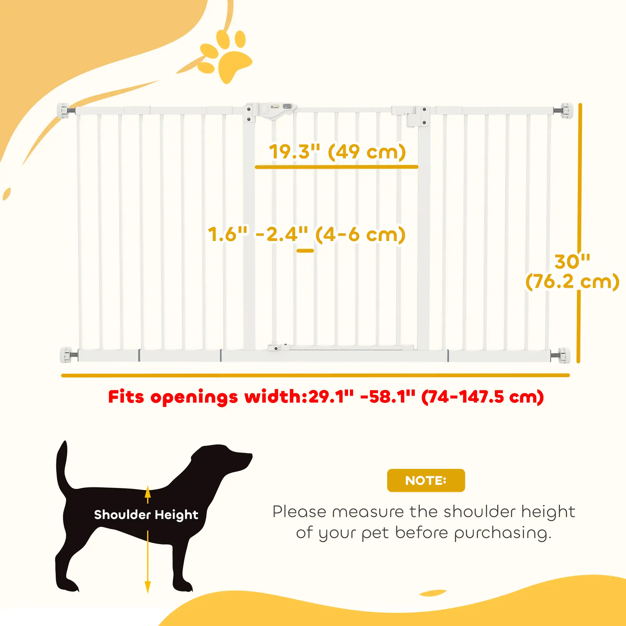 30 Inch Pet Gate with Door, 7", 8", 12" Extensions Kit - Image 3