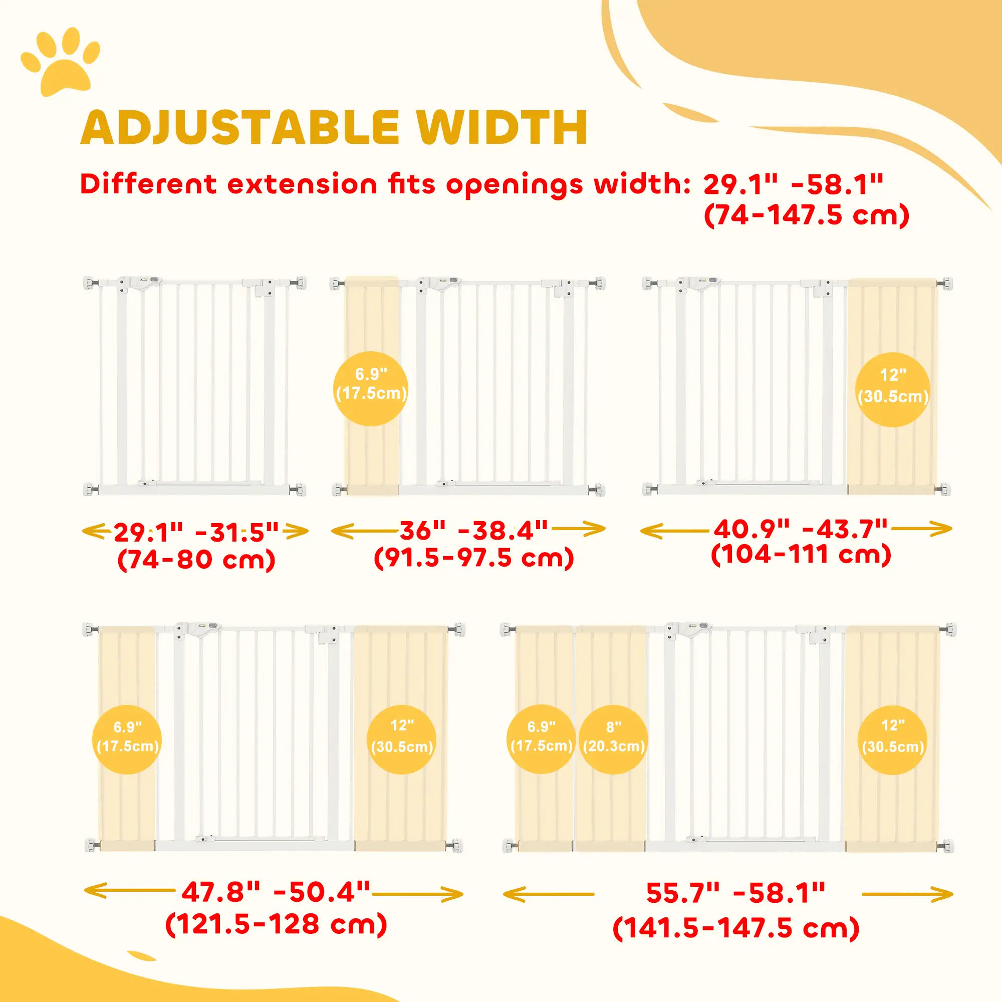 30 Inch Pet Gate with Door, 7", 8", 12" Extensions Kit - Image 4