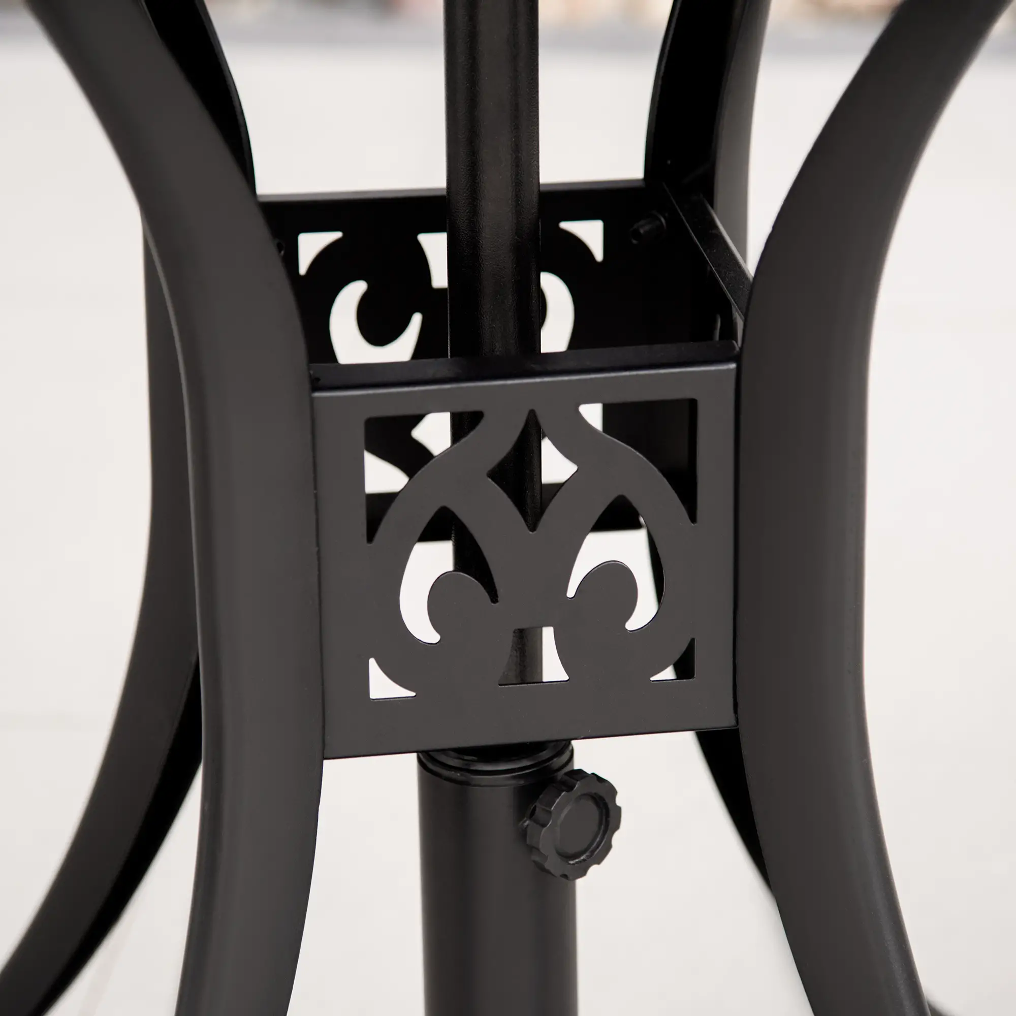 30-Inch Round Patio Dining Table, Umbrella Hole, Antique Cast Aluminum, Black - Image 10