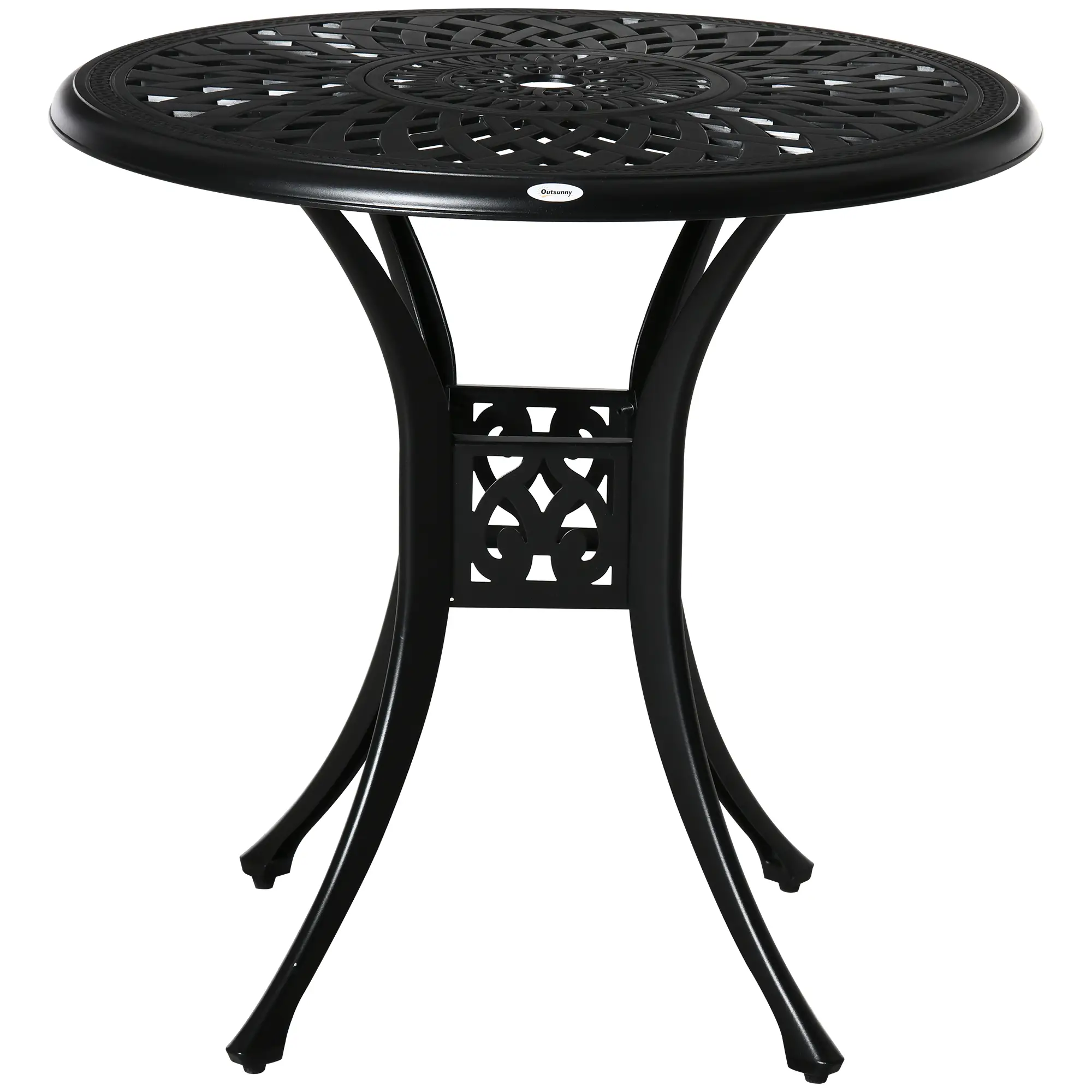 30-Inch Round Patio Dining Table, Umbrella Hole, Antique Cast Aluminum, Black - Image 11