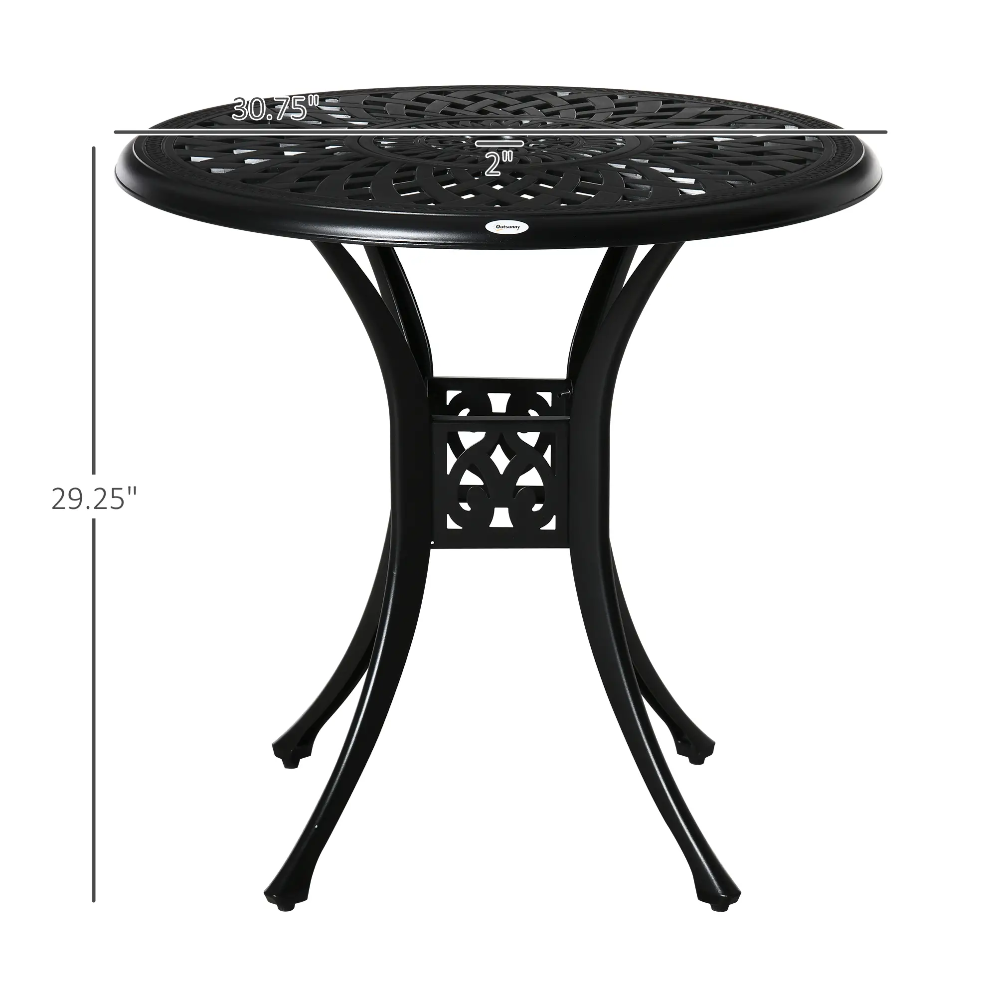 30-Inch Round Patio Dining Table, Umbrella Hole, Antique Cast Aluminum, Black - Image 3