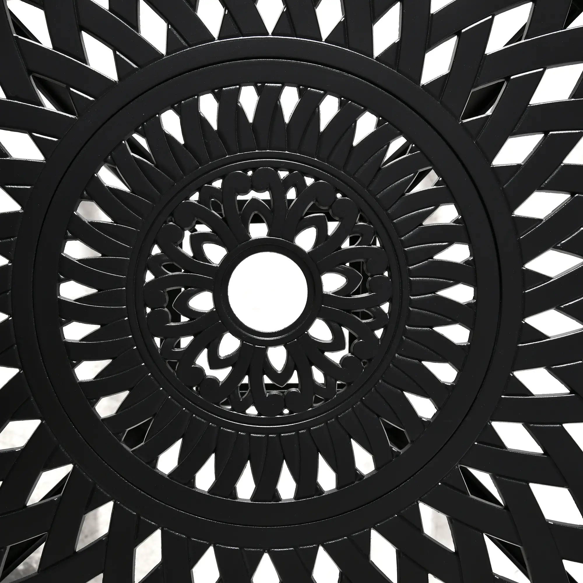 30-Inch Round Patio Dining Table, Umbrella Hole, Antique Cast Aluminum, Black - Image 9