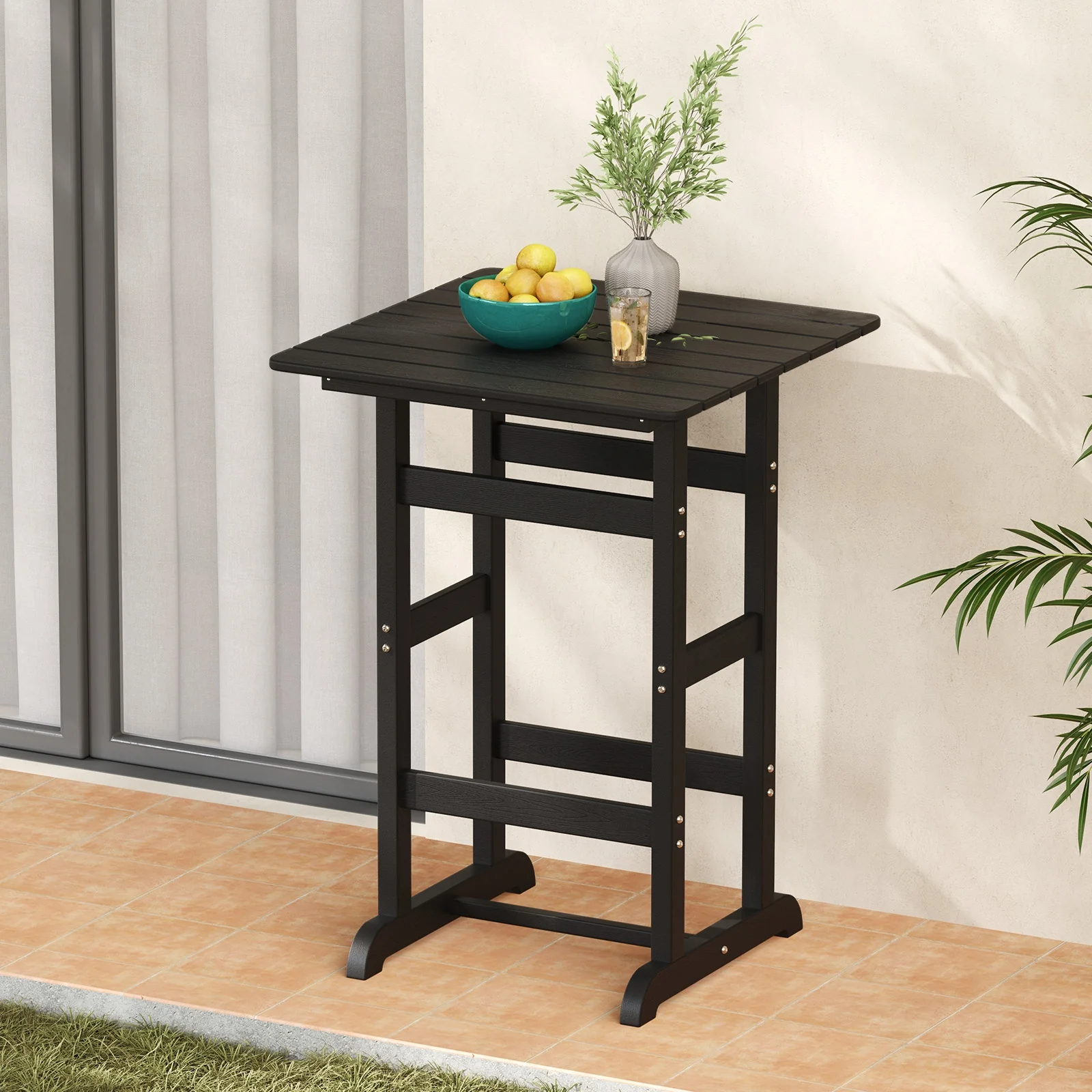 30 Inch Square Bar Table, Slatted Tabletop, Black - Image 2