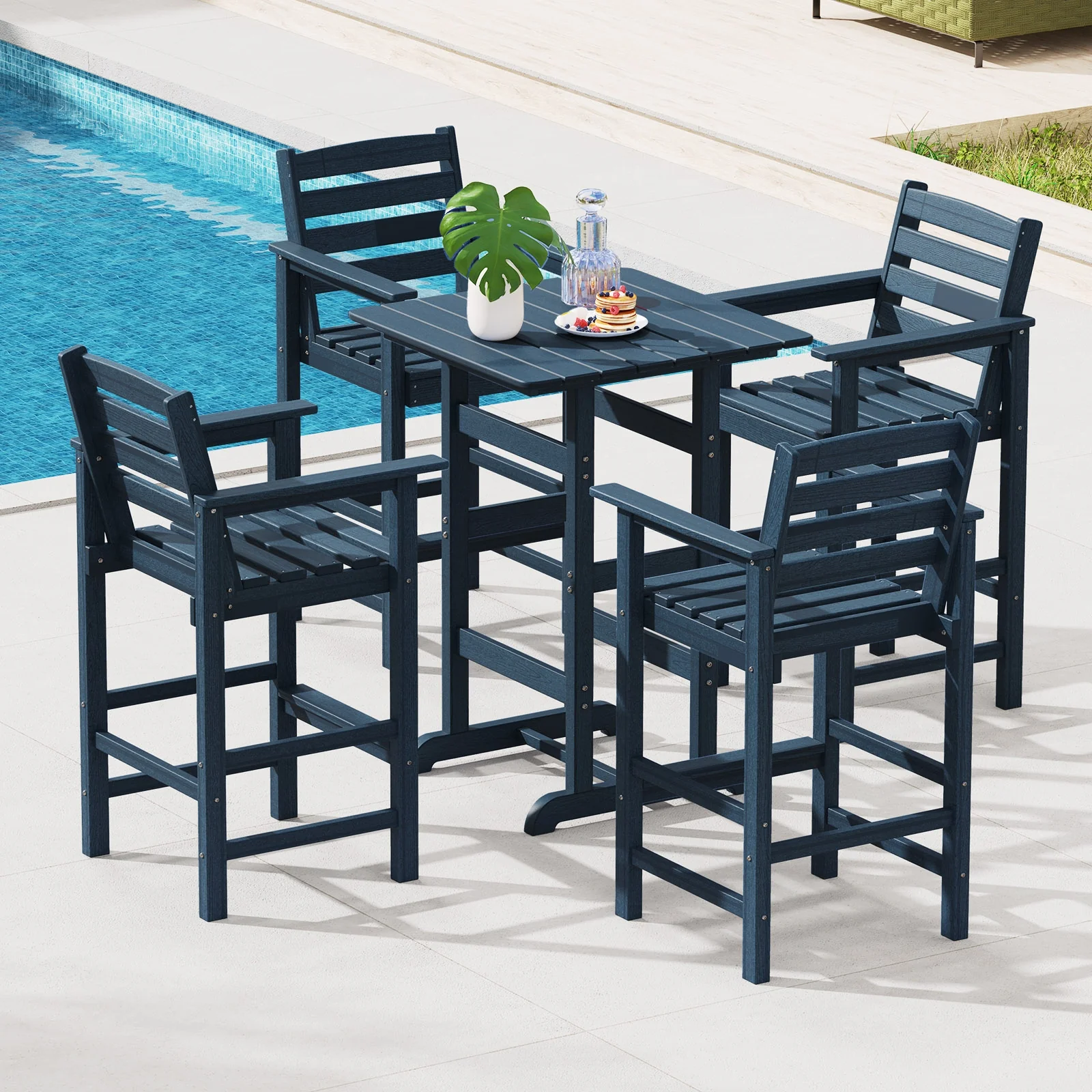 30 Inch Square Bar Table, Slatted Tabletop, Navy - Image 7