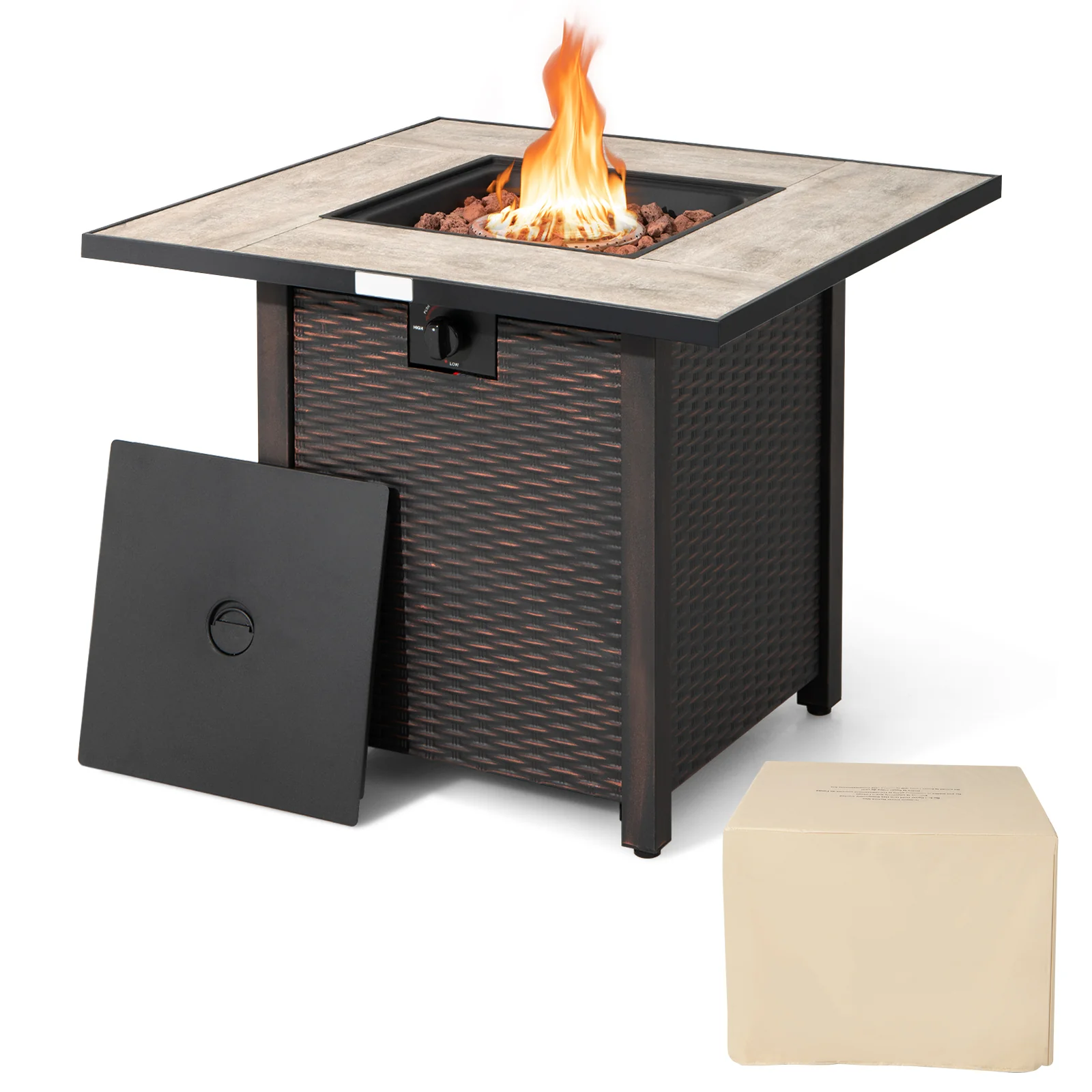 30 Inch Square Propane Gas Fire Pit Table, Ceramic Tabletop, Gray - Image 4