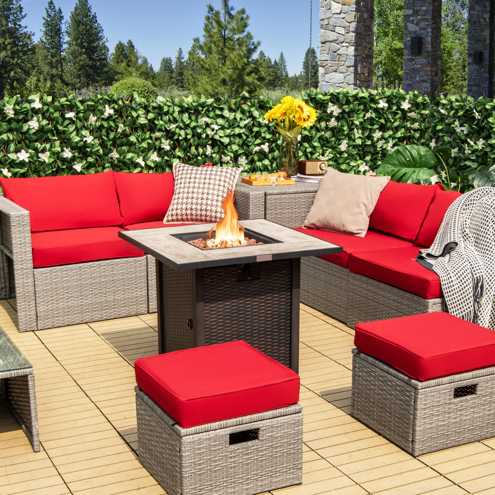 30 Inch Square Propane Gas Fire Pit Table, Ceramic Tabletop, Gray - Image 7